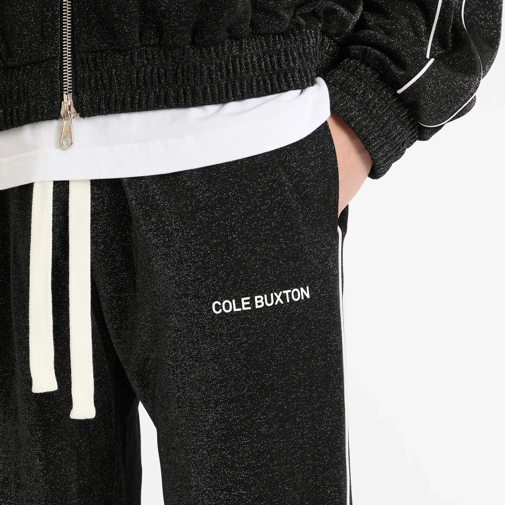 Cole Buxton Men's Glitter Piped Track Pant Black
