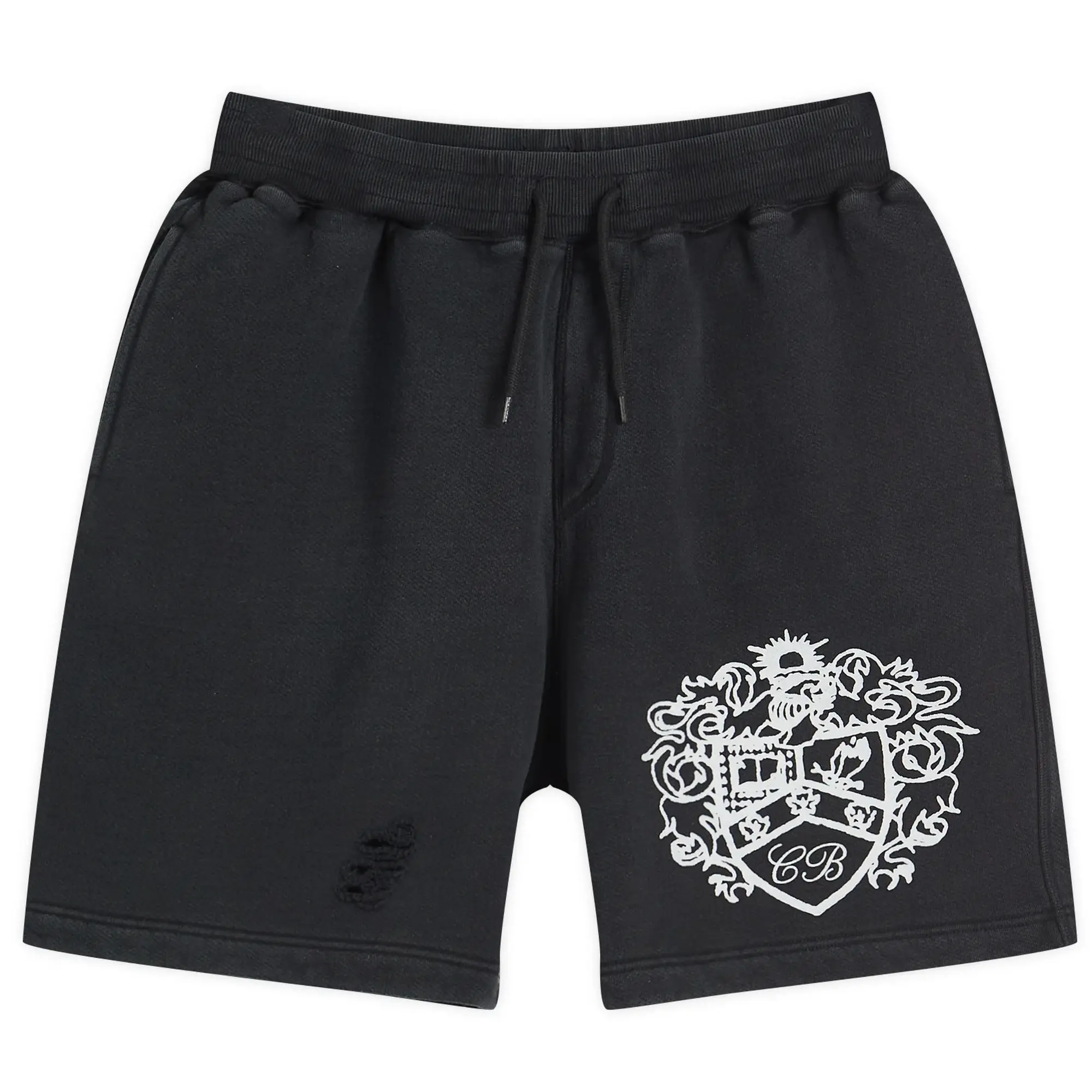 Cole Buxton Men's Distressed Collegiate Shorts Vintage Black