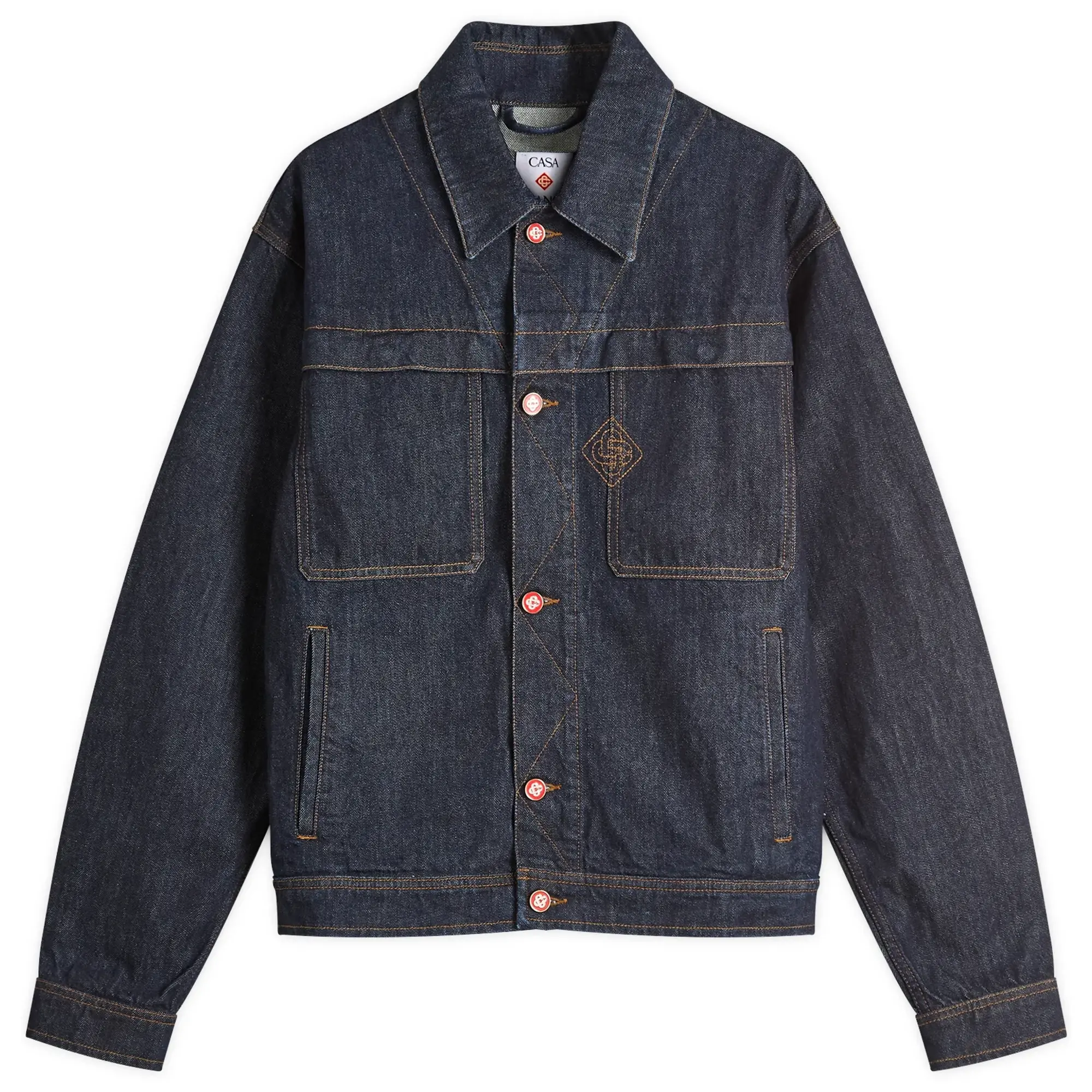 Casablanca Men's Embroidered Monogram Denim Jacket Blue