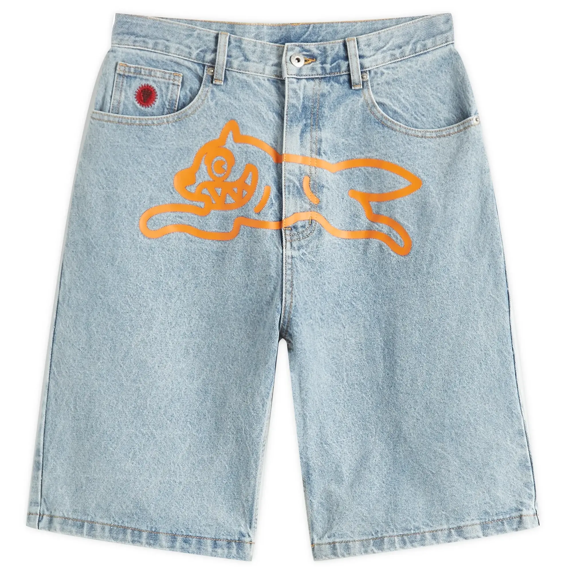 ICECREAM Men's Running Dog Denim Shorts Heavy Wash Blue