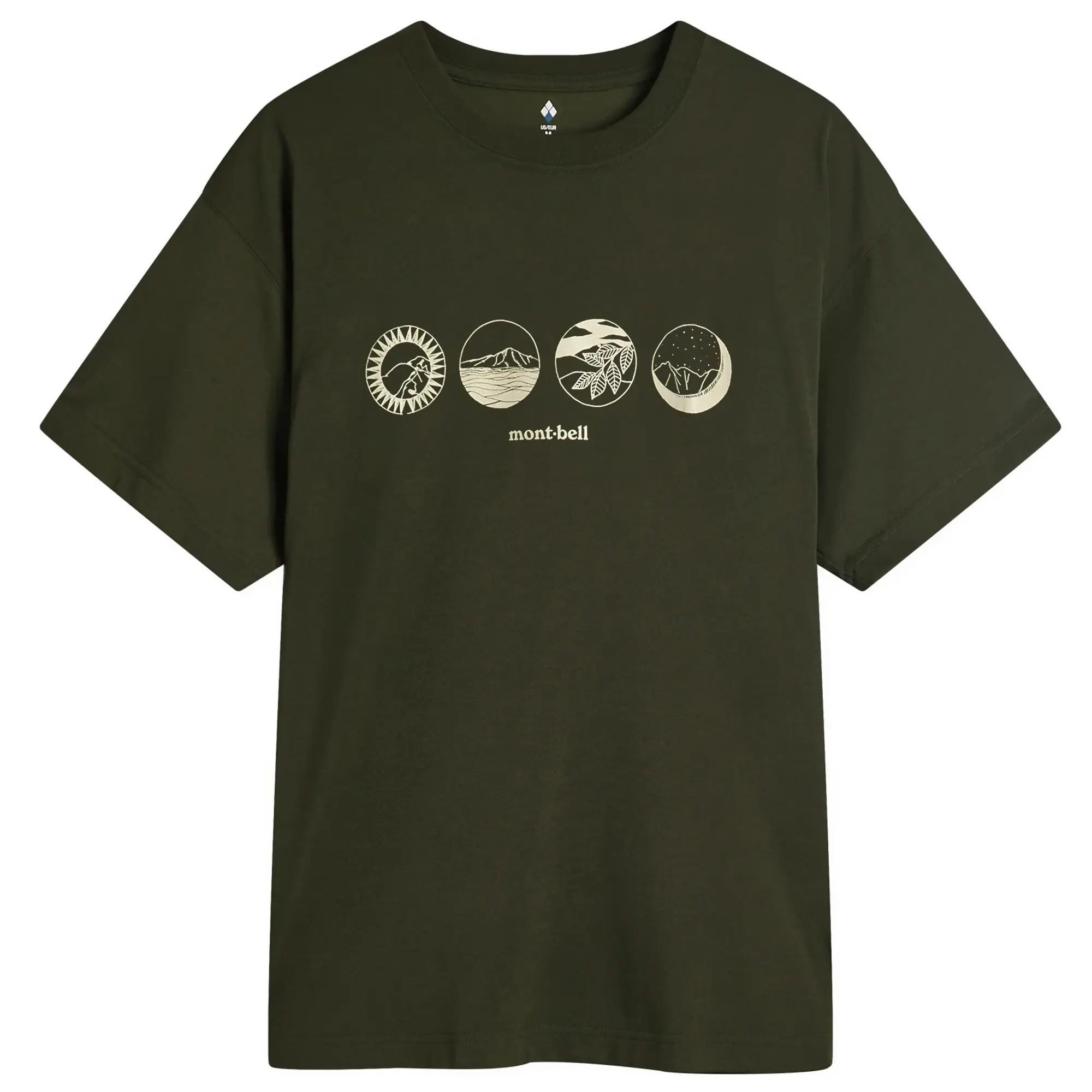 Montbell Men's Mountain Scenes Wickron T-Shirt Dark Green