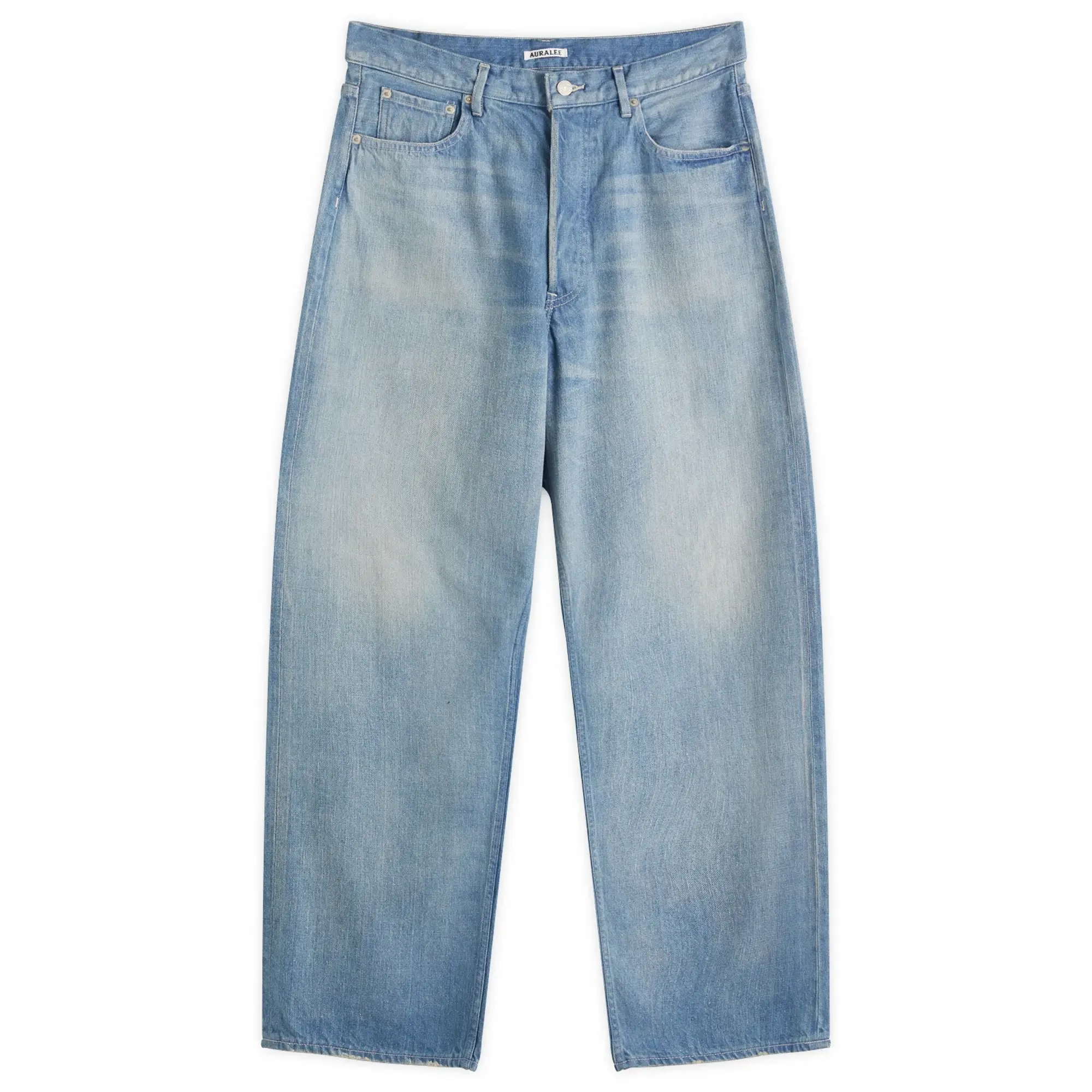 Auralee Men's Selvedge Faded Light Denim Wide Pants Light Indigo