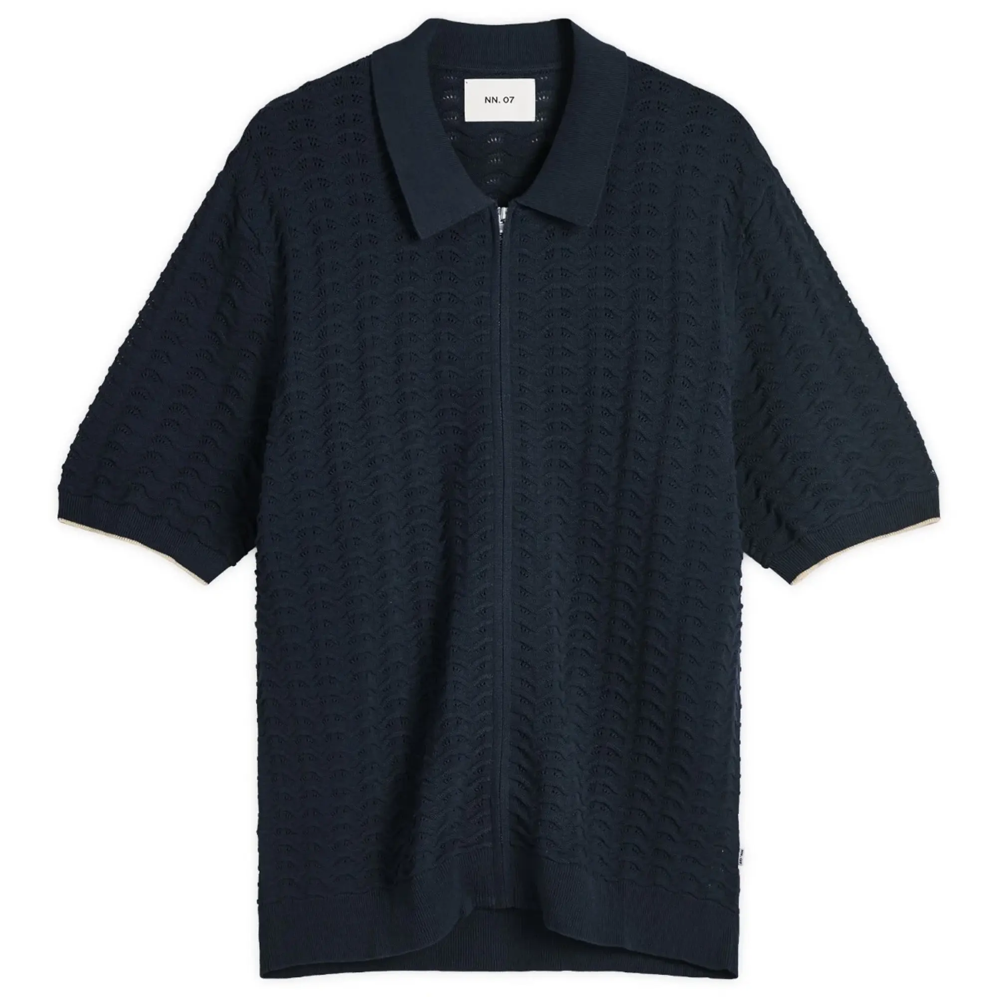 NN07 Men's Gustav Pointelle Stitch Zip Polo Navy Blue