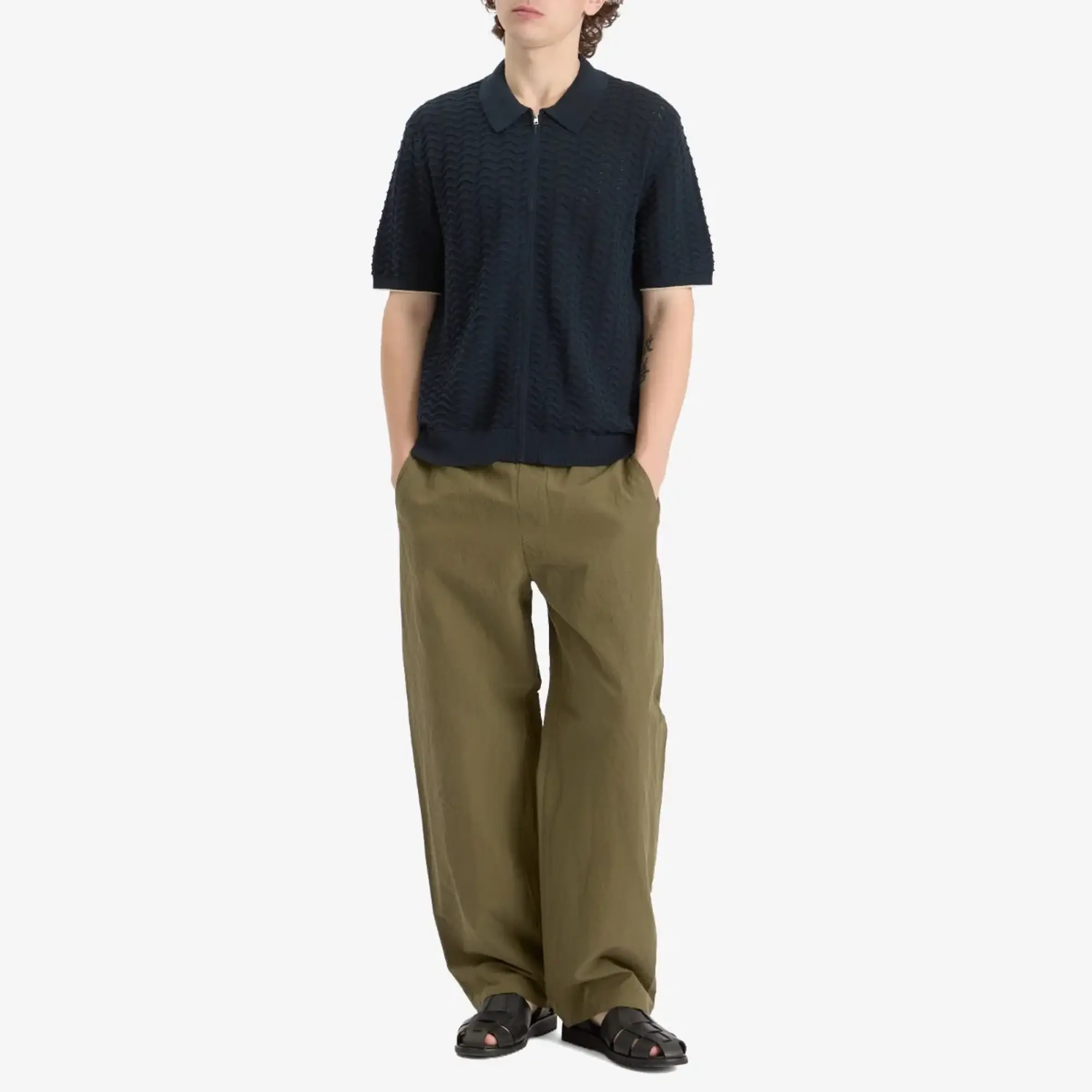 NN07 Men's Gustav Pointelle Stitch Zip Polo Navy Blue