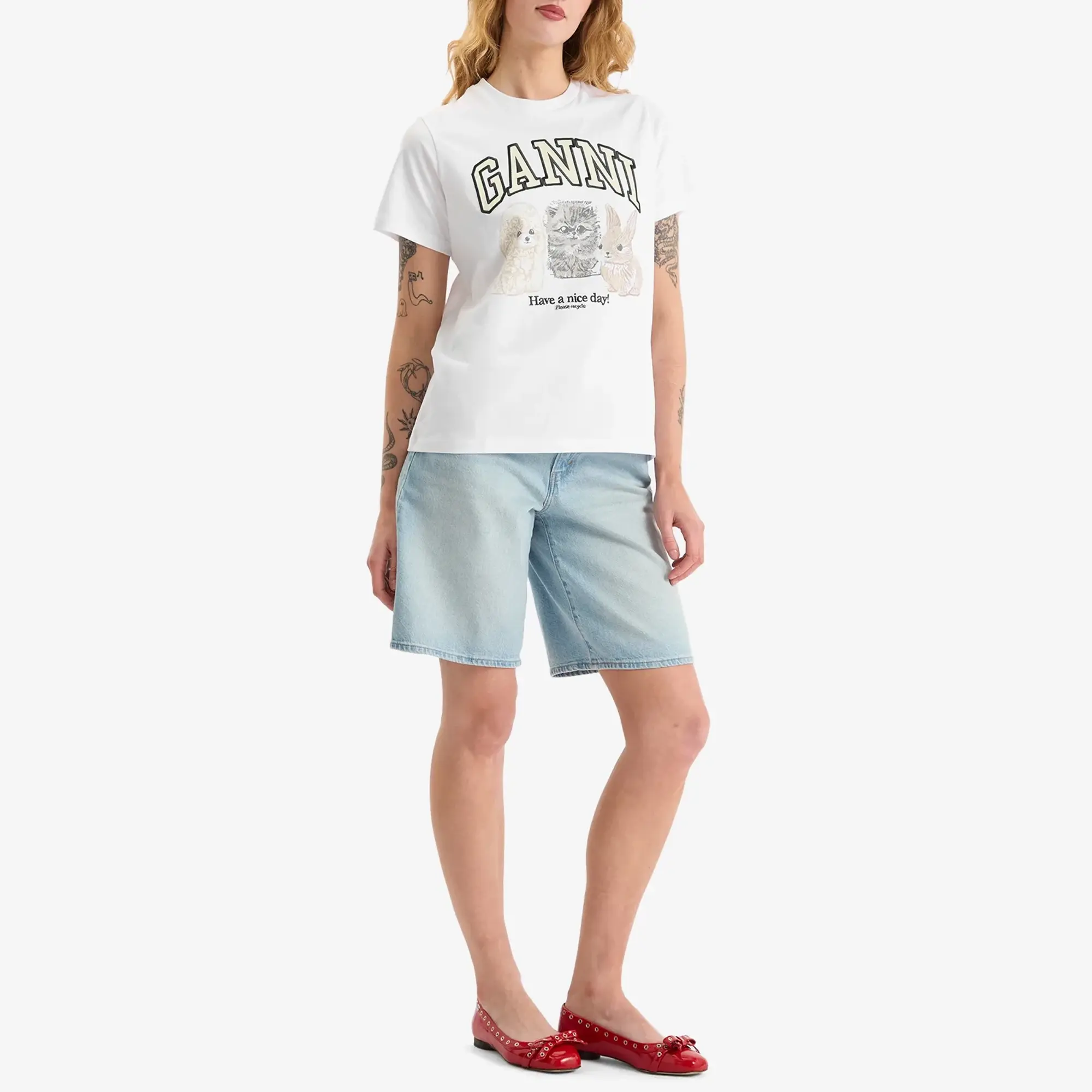GANNI Women's Basic Cotton Jersey Animals Relaxed T-Shirt Bright White
