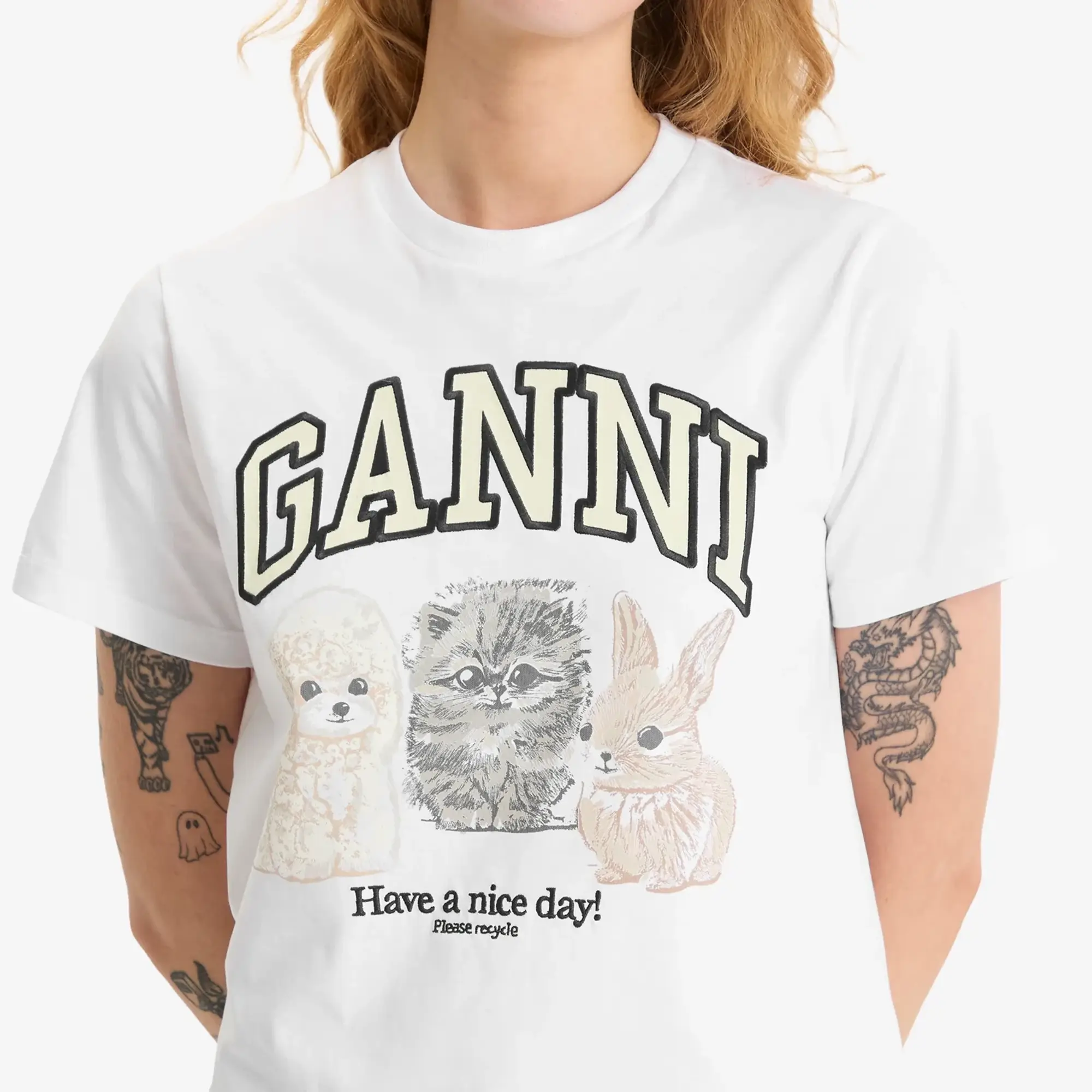 GANNI Women's Basic Cotton Jersey Animals Relaxed T-Shirt Bright White