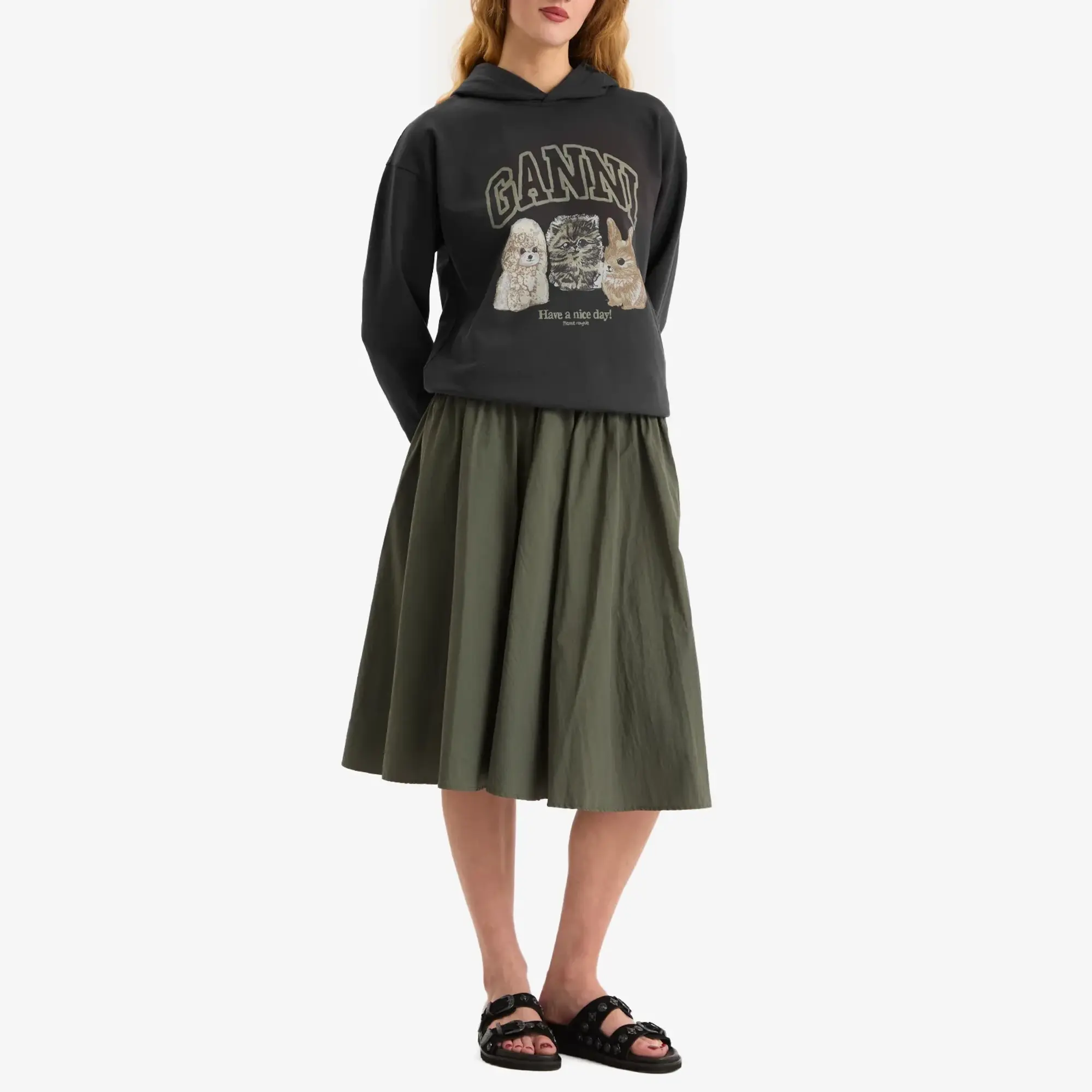 GANNI Women's Isoli Oversize Animals Crop Hoodie Phantom