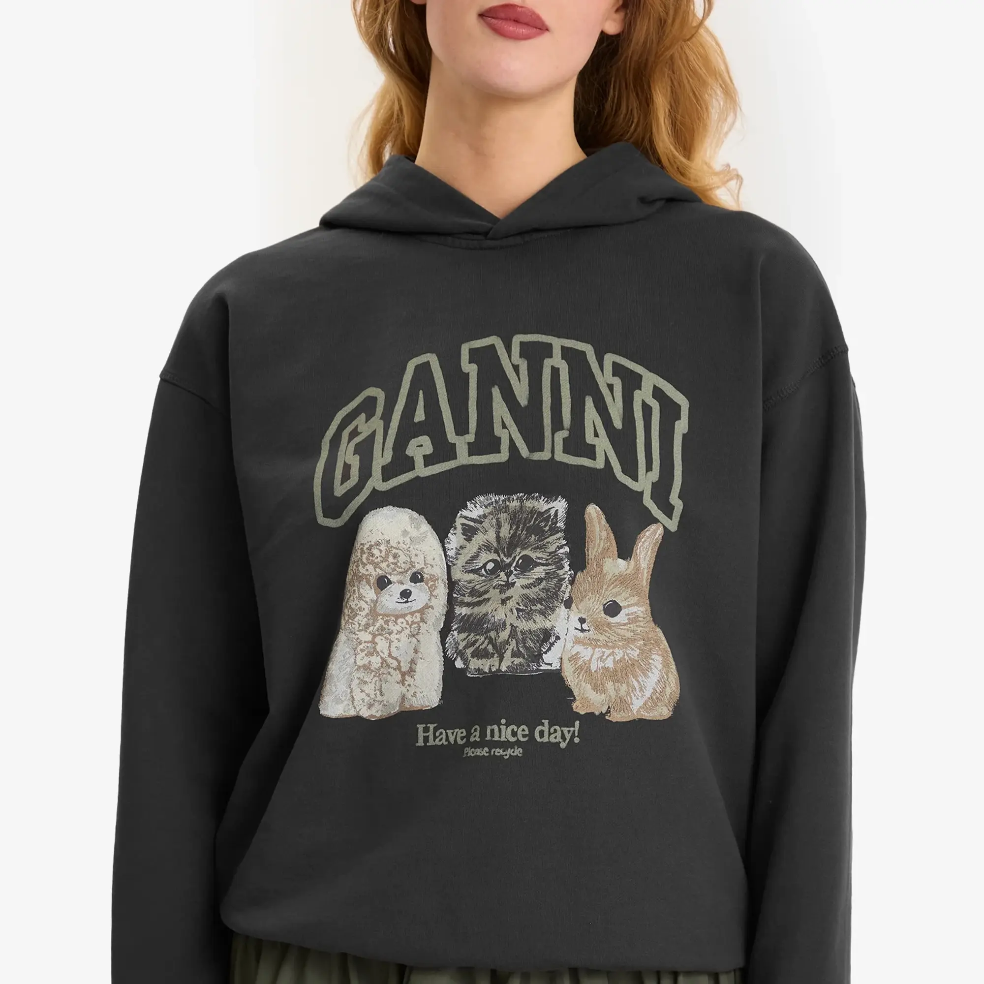 GANNI Women's Isoli Oversize Animals Crop Hoodie Phantom