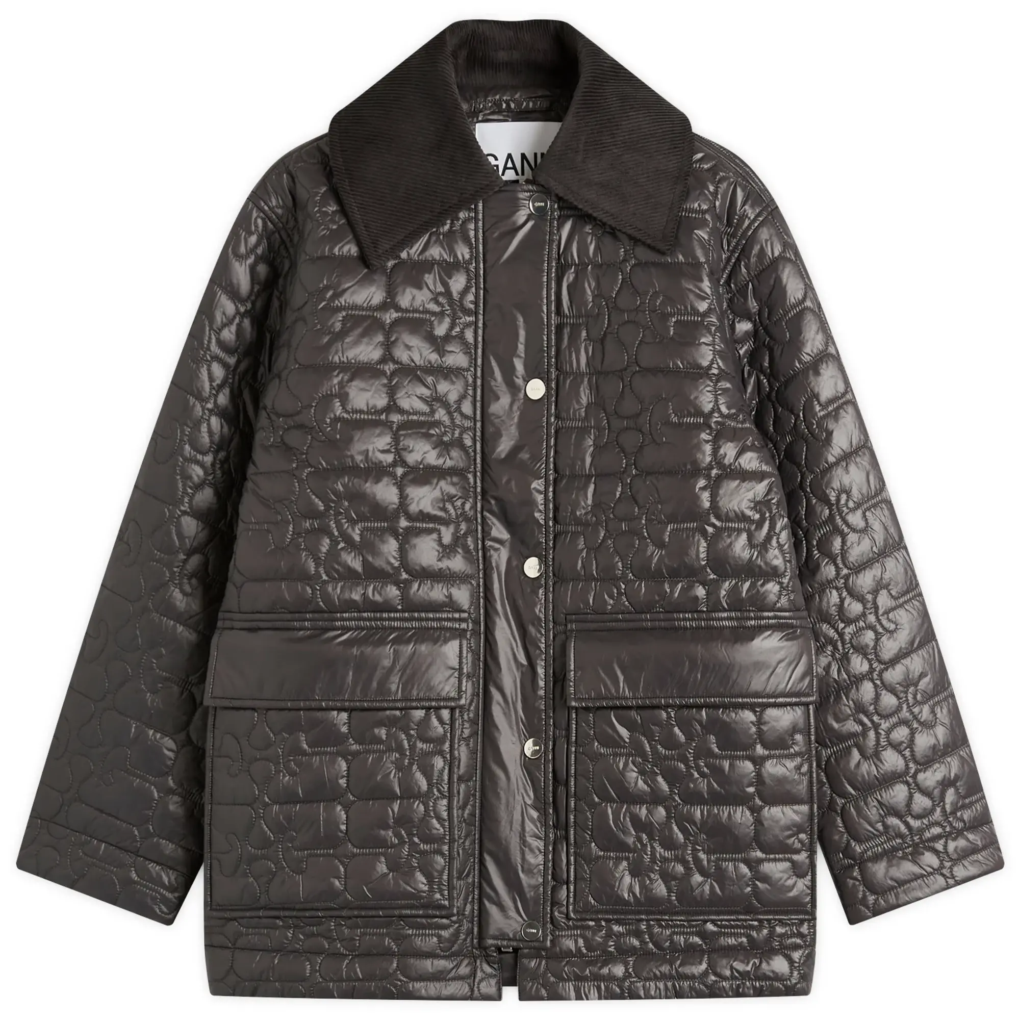 GANNI Women's Shiny Quilt Midi Jacket Phantom