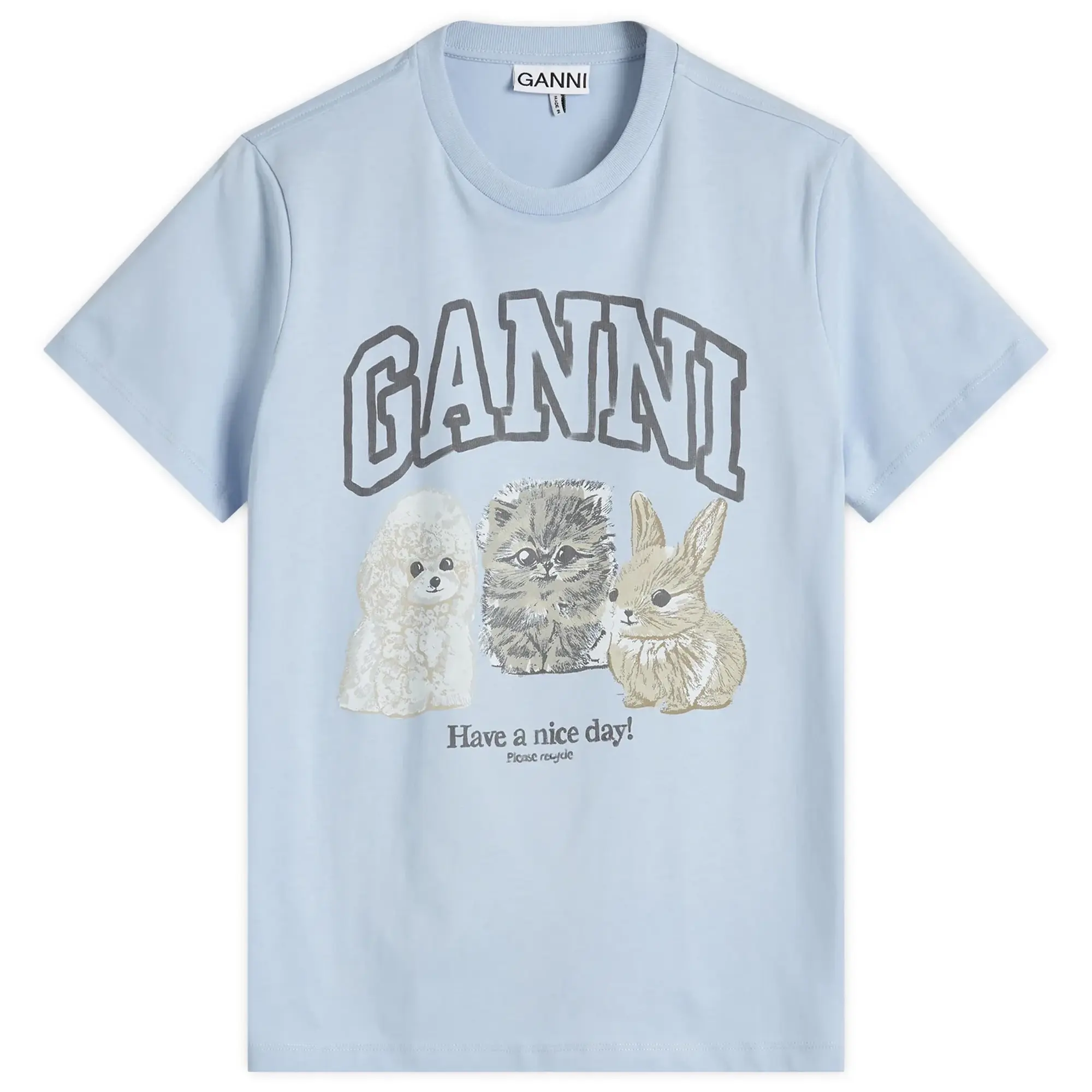 GANNI Women's Basic Cotton Jersey Animals Relaxed T-Shirt Chambray Blue