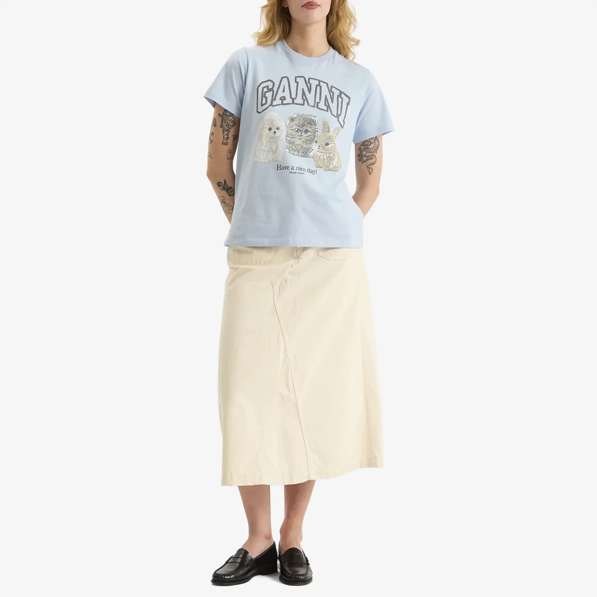 GANNI Women's Basic Cotton Jersey Animals Relaxed T-Shirt Chambray Blue