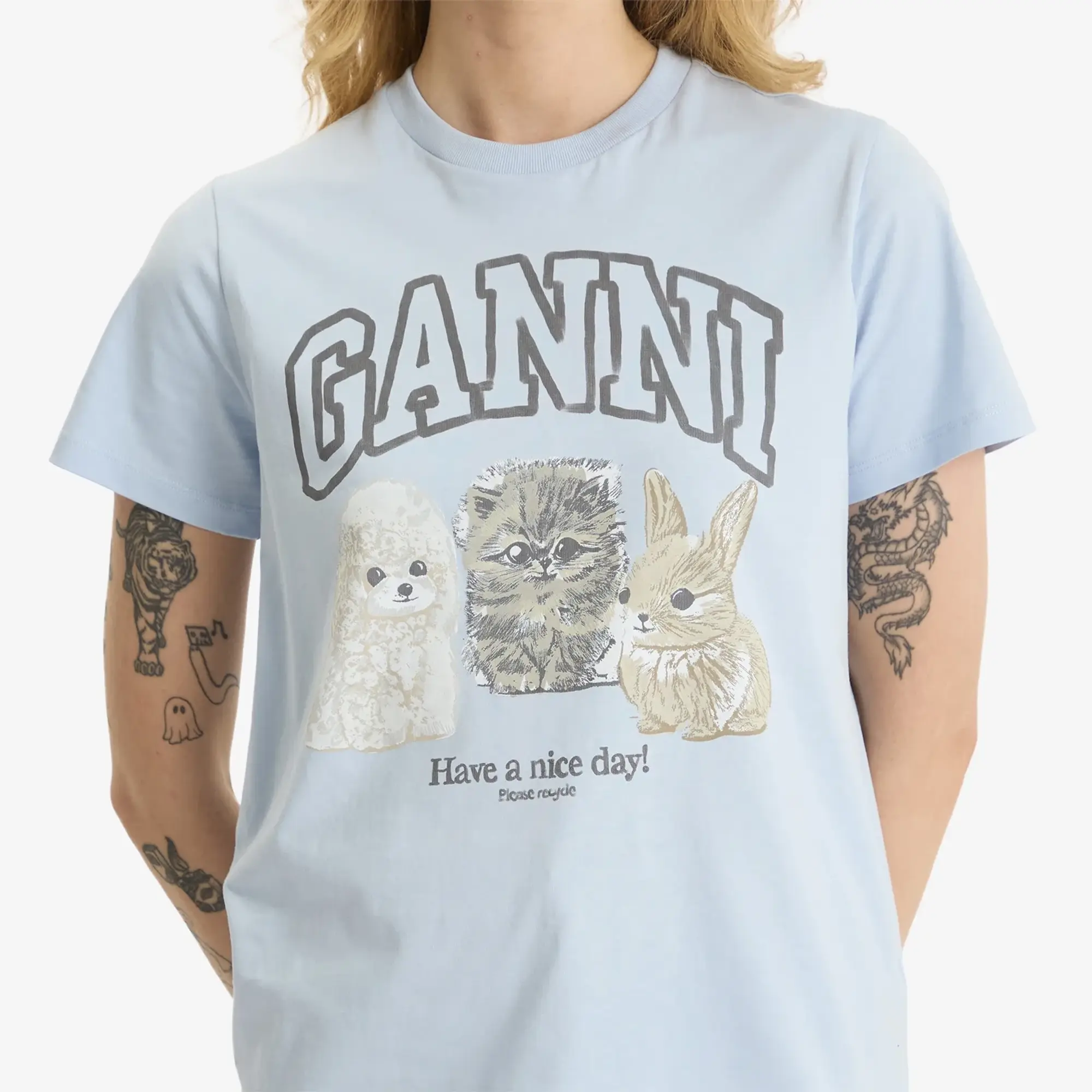 GANNI Women's Basic Cotton Jersey Animals Relaxed T-Shirt Chambray Blue