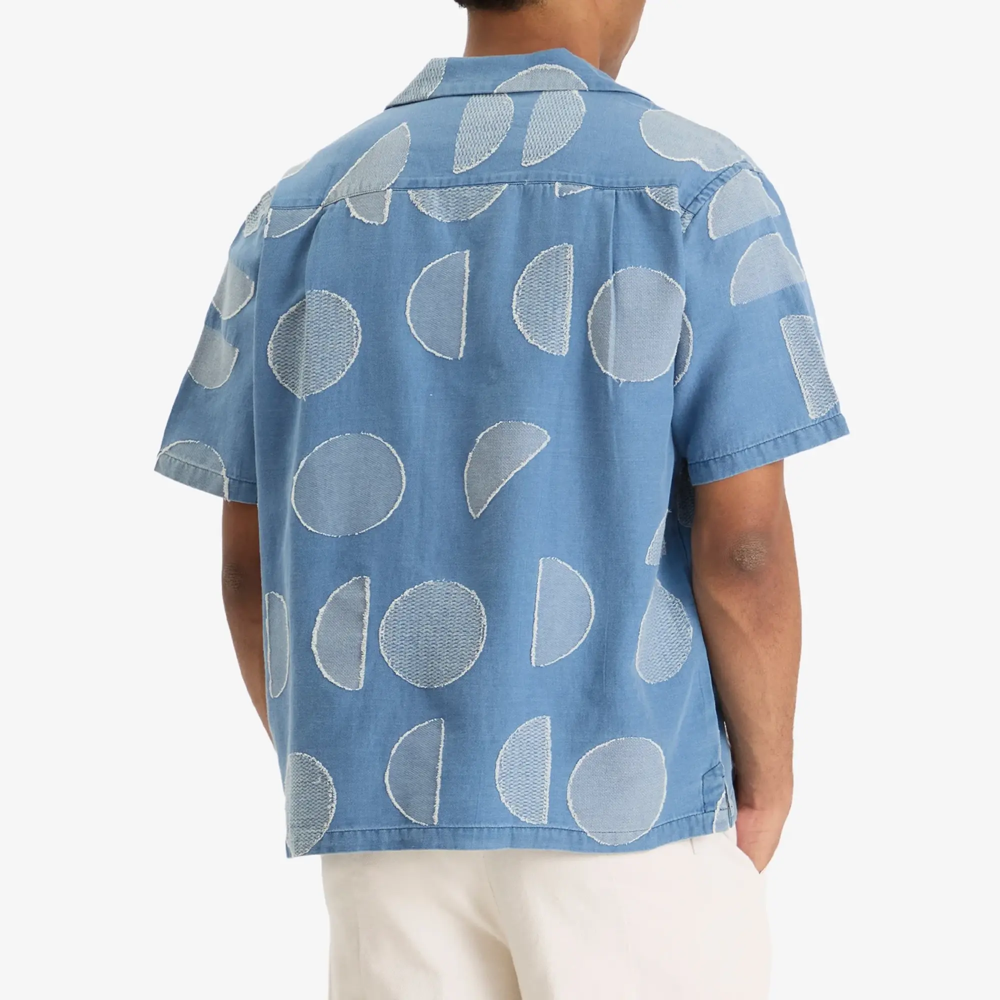 Folk Men's Relaxed Soft Collar Vacation Shirt Inidigo Circle Jacquard