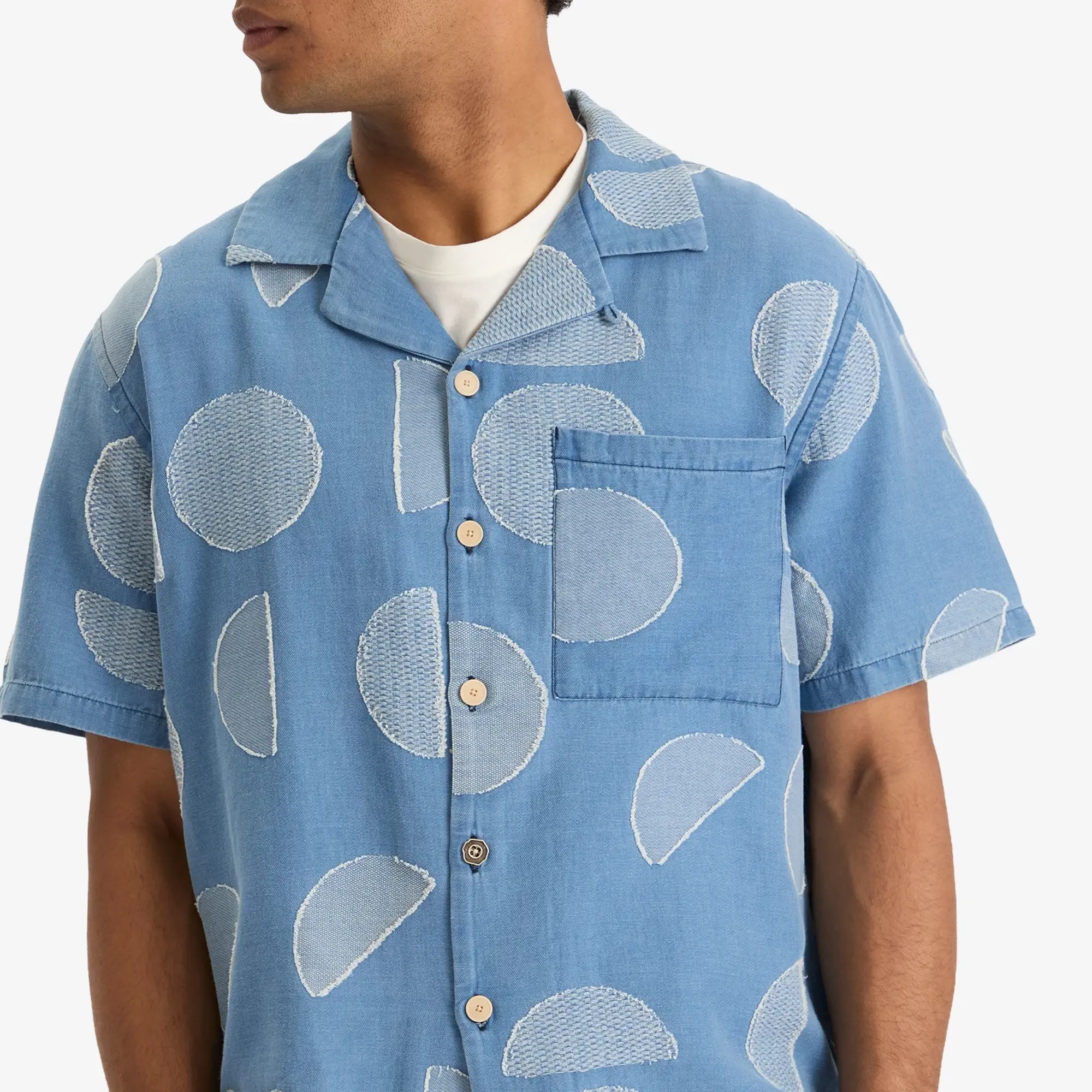 Folk Men's Relaxed Soft Collar Vacation Shirt Inidigo Circle Jacquard