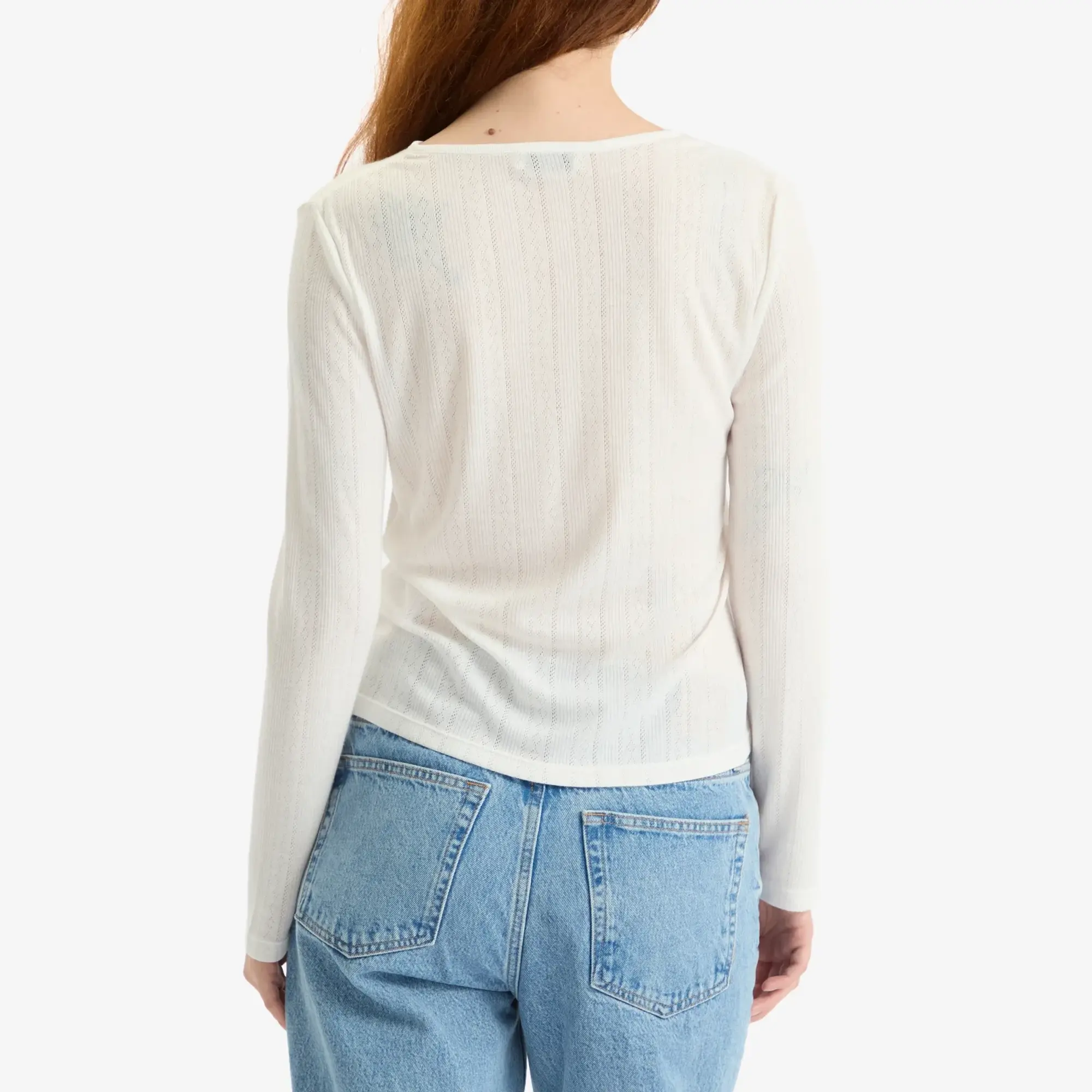 Anine Bing Women's Pia Pointelle Long Sleeve T-Shirt Off White