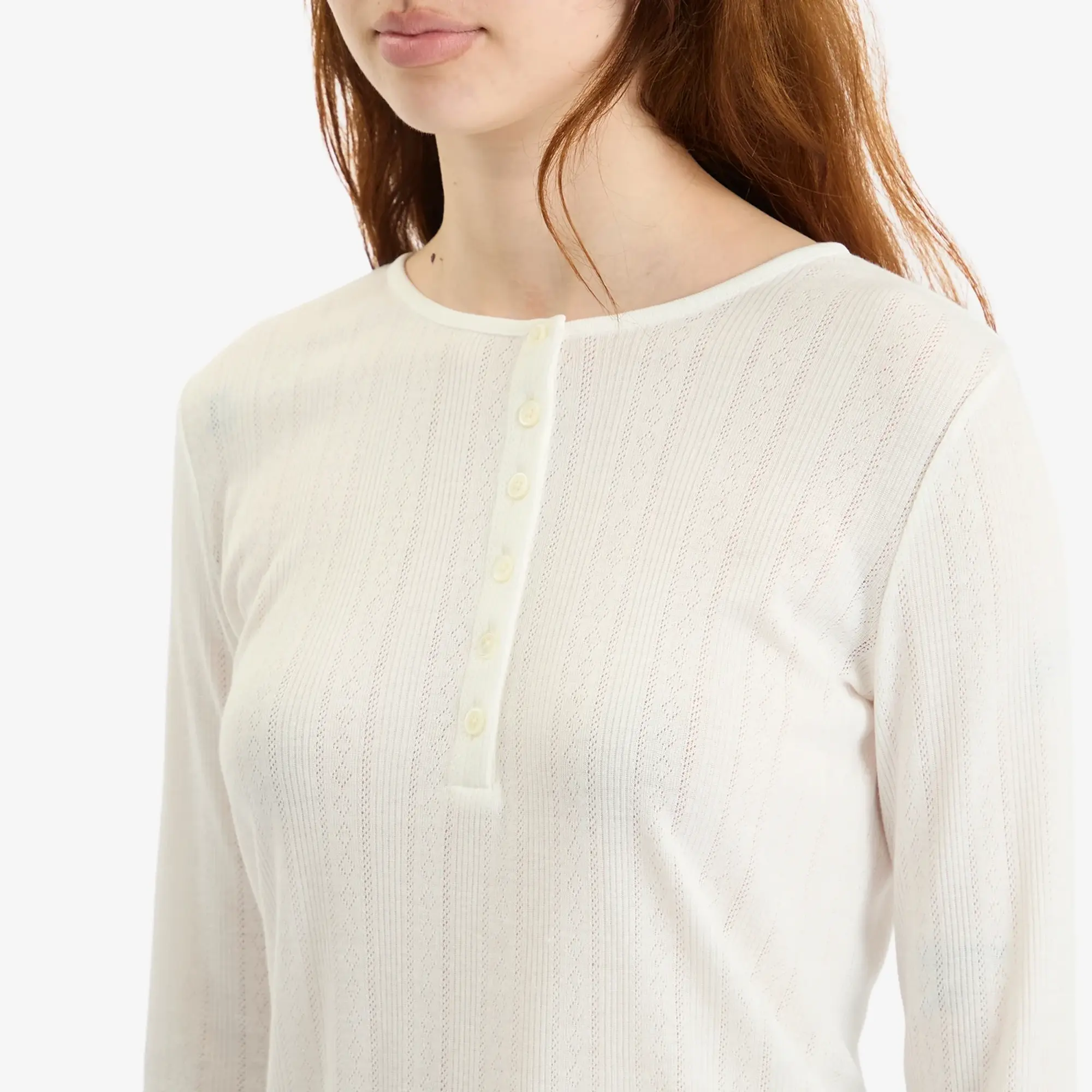 Anine Bing Women's Pia Pointelle Long Sleeve T-Shirt Off White