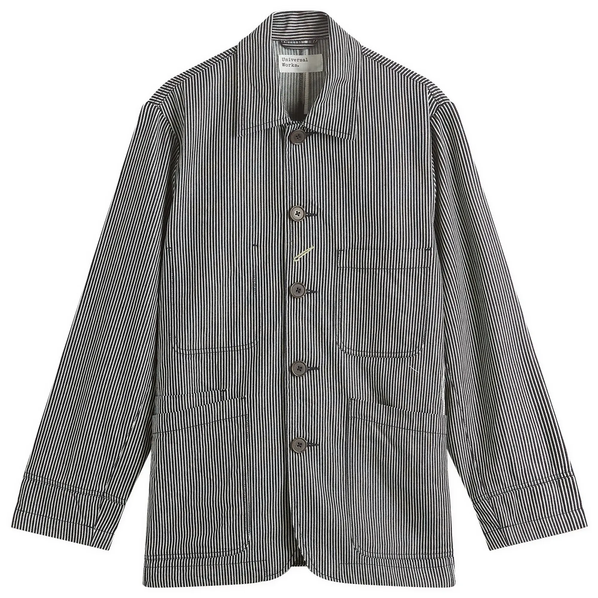 Universal Works Men's Hickory Stripe Original Bakers Jacket Indigo
