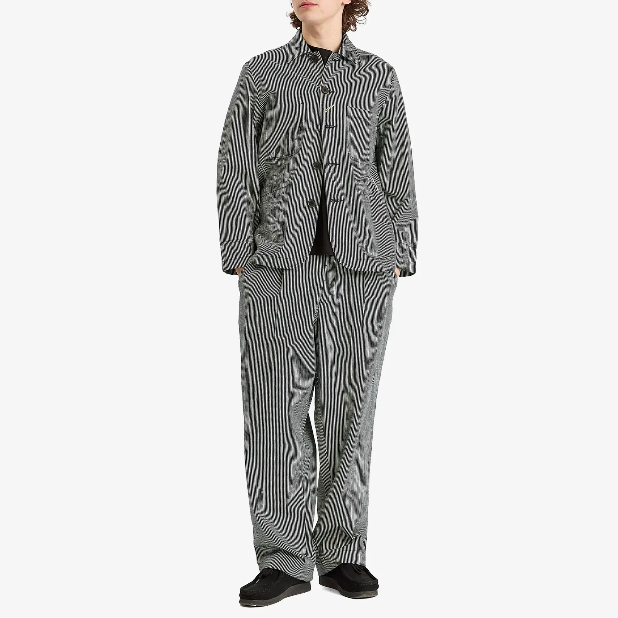 Universal Works Men's Hickory Stripe Original Bakers Jacket Indigo