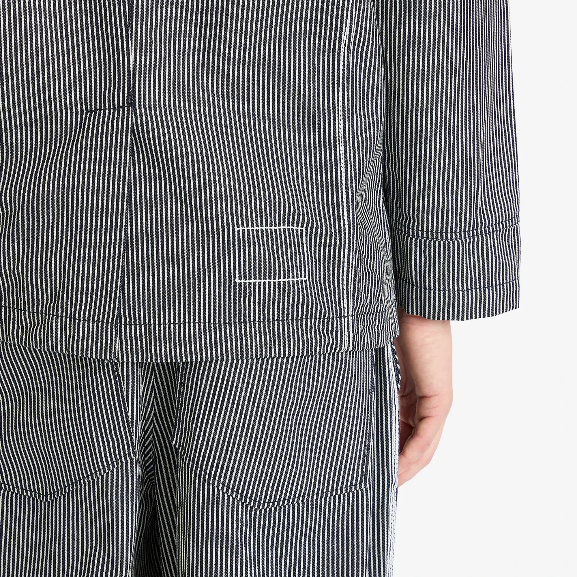 Universal Works Men's Hickory Stripe Original Bakers Jacket Indigo