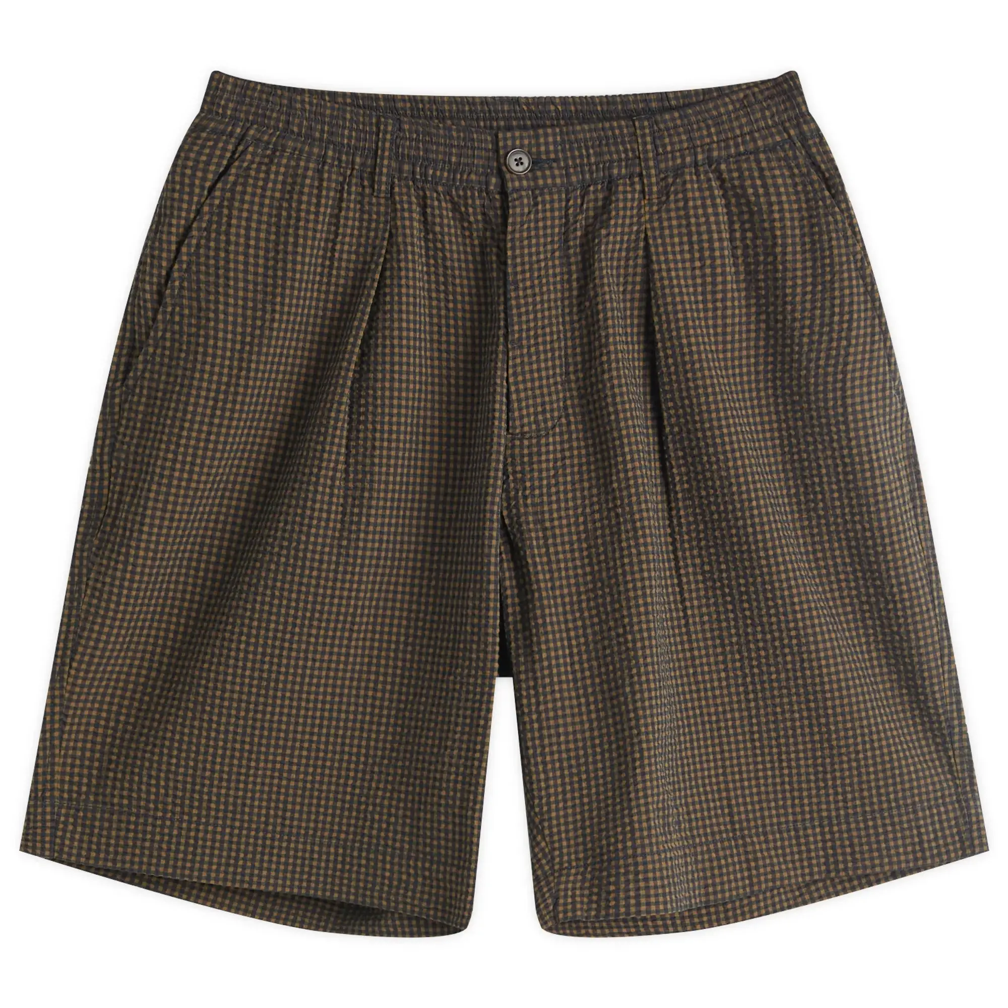 Universal Works Men's Japanese Seersucker Pleated Track Shorts Navy