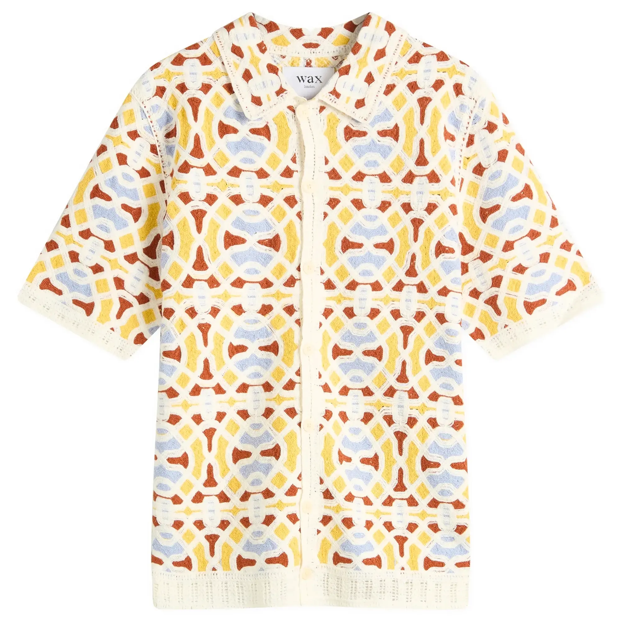 Wax London Men's Dorset Geo Tile Crochet Shirt Ecru/Multi