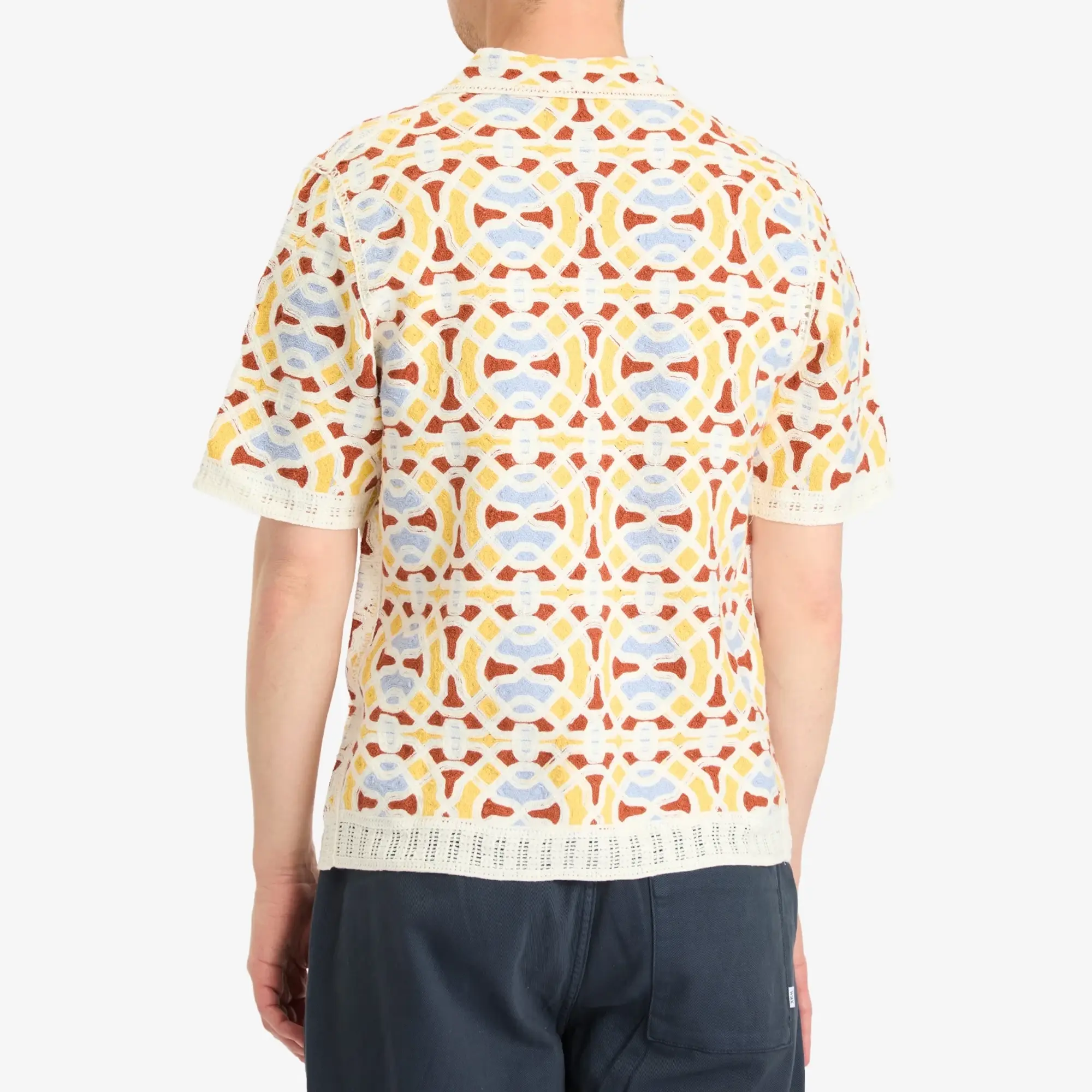 Wax London Men's Dorset Geo Tile Crochet Shirt Ecru/Multi