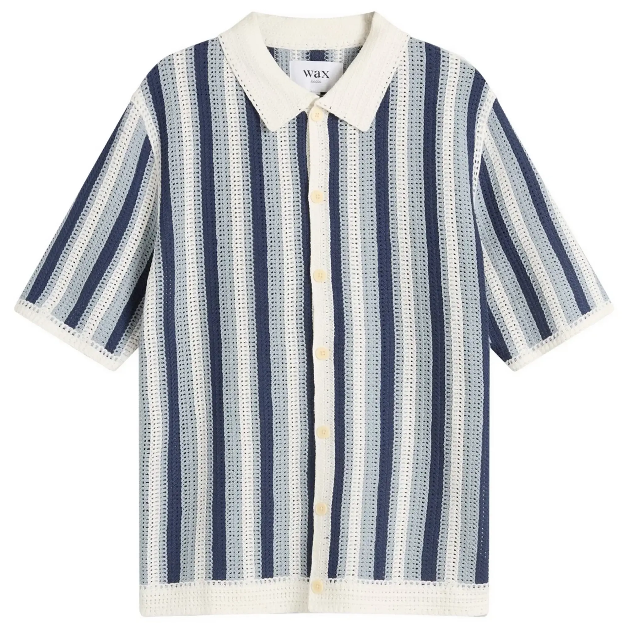 Wax London Men's Porto Stripe Crochet Shirt Blue/Ecru