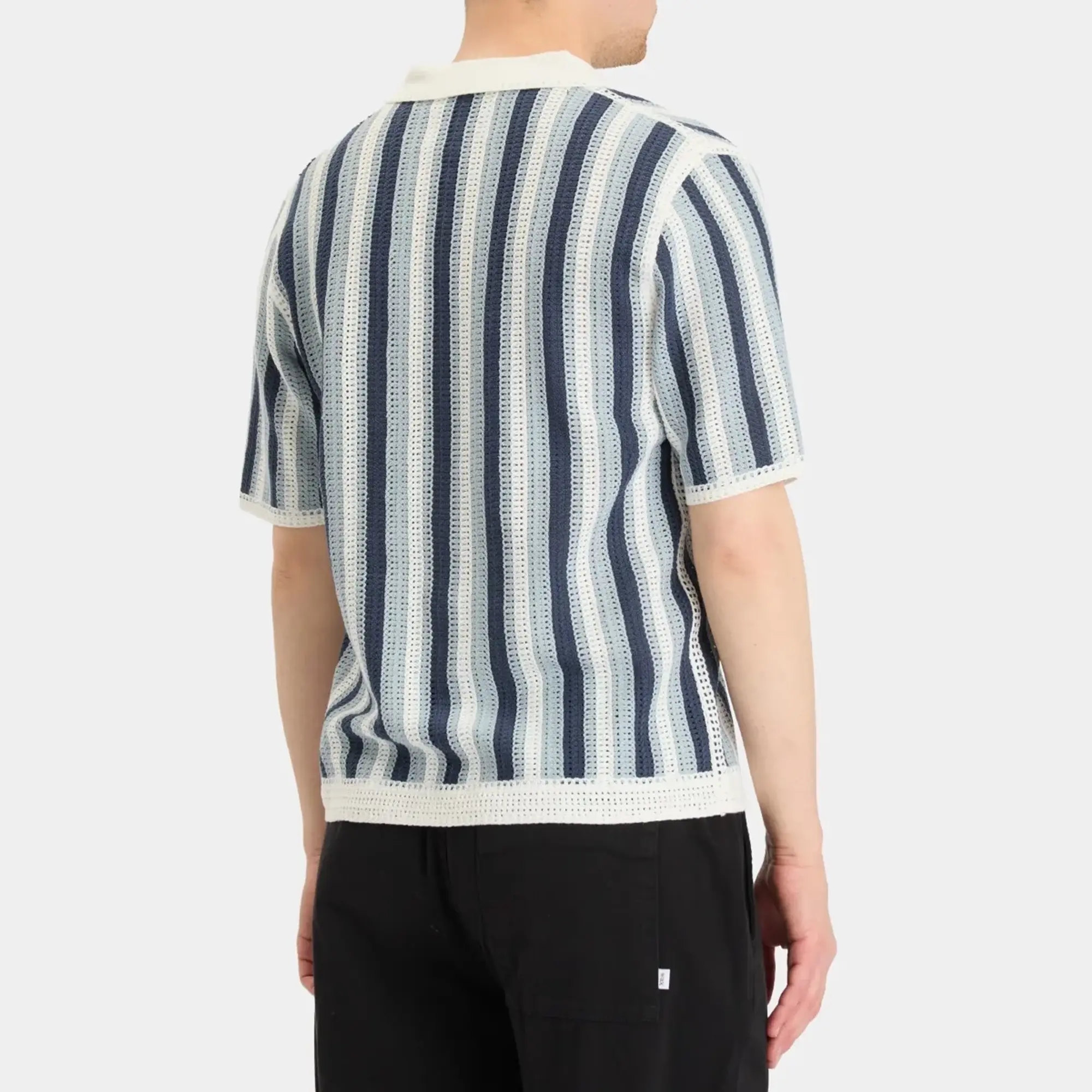 Wax London Men's Porto Stripe Crochet Shirt Blue/Ecru