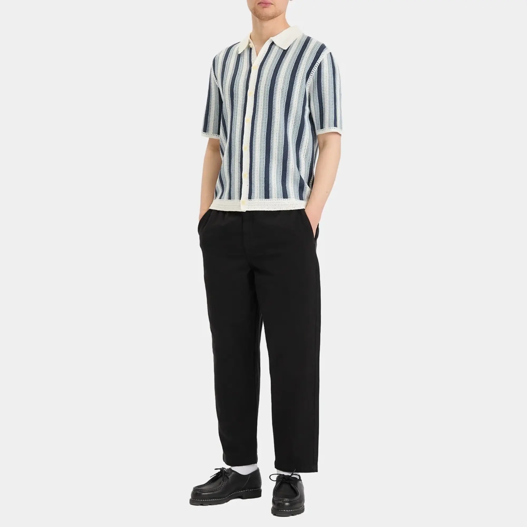 Wax London Men's Porto Stripe Crochet Shirt Blue/Ecru