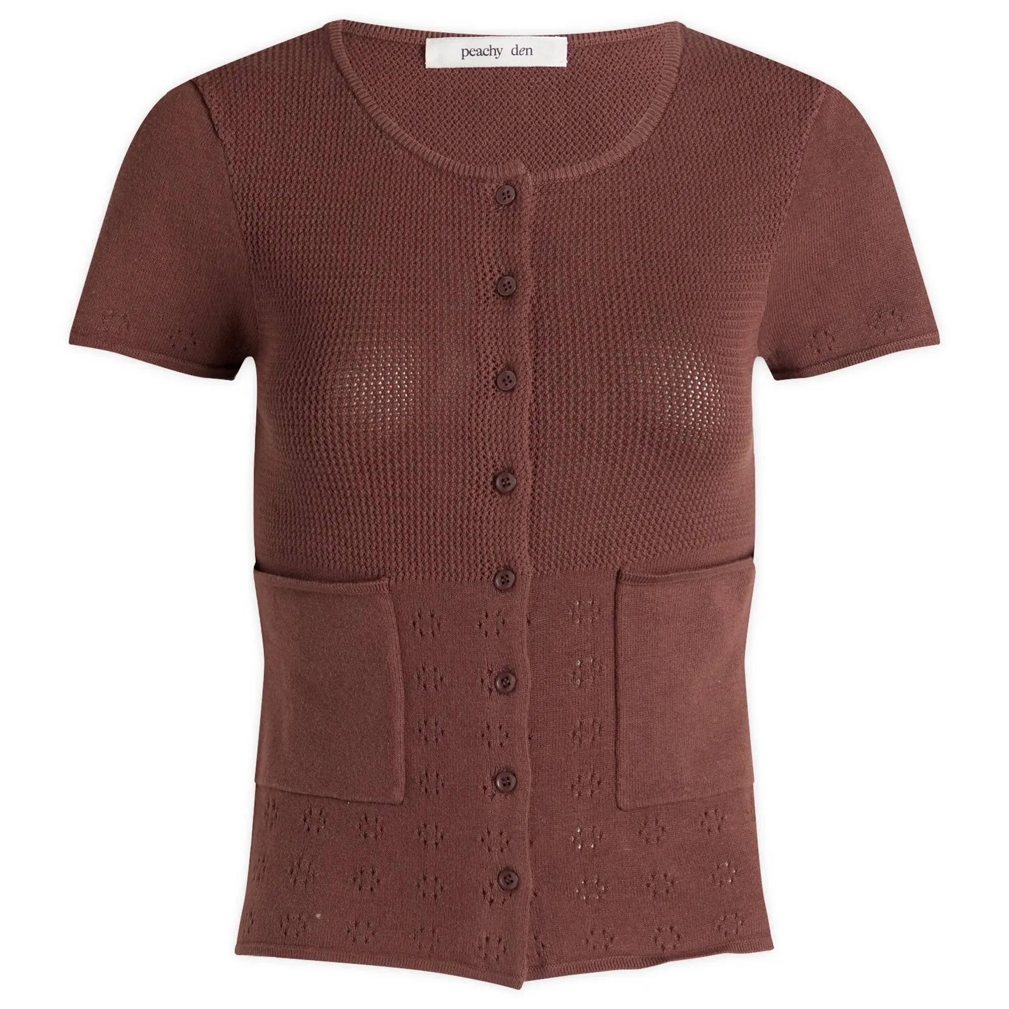 Peachy Den Women's Marie Knit Polo Top Chocolate