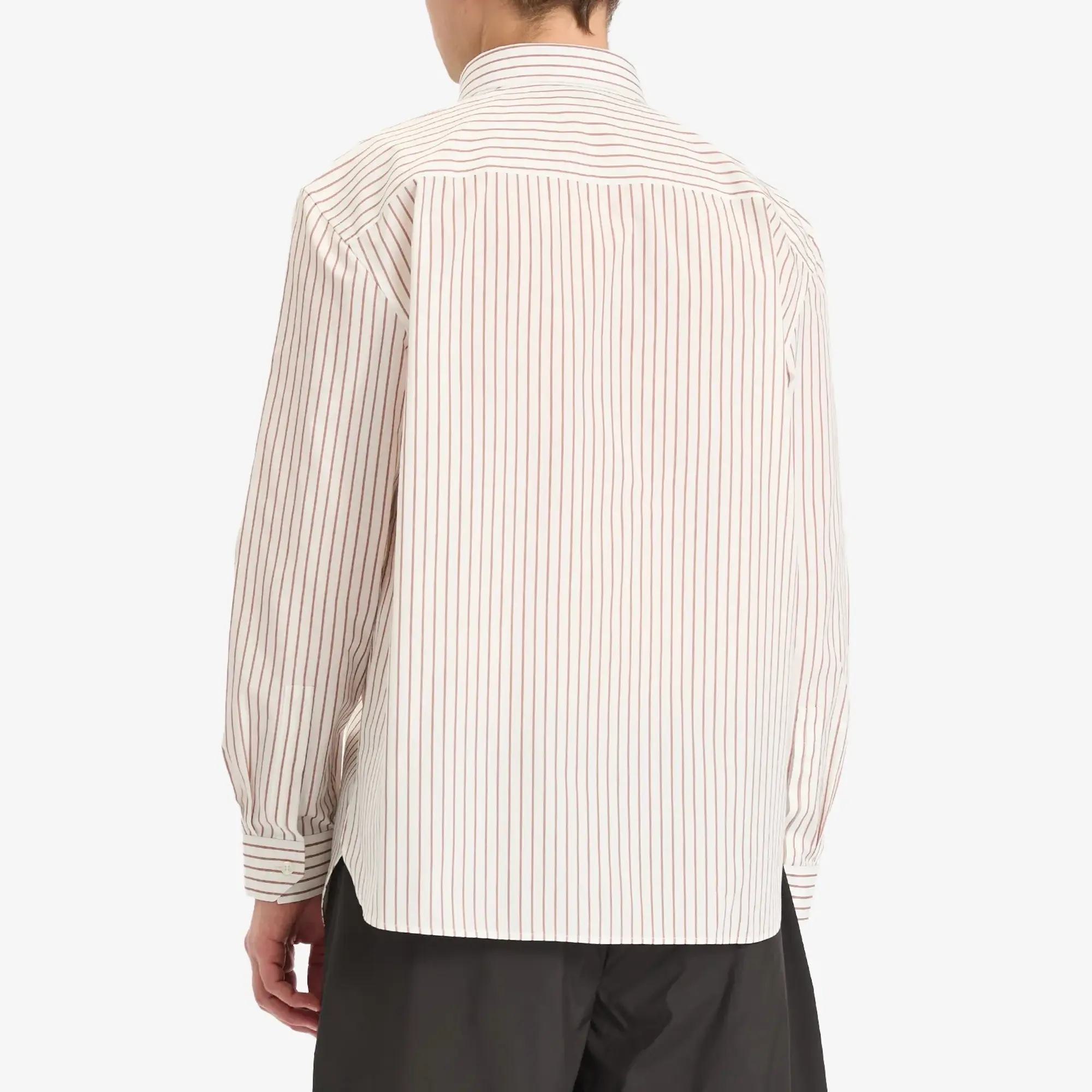 Saint Laurent Men's Stripe Shirt with YSL Embroidery Pocket Creme Caramel
