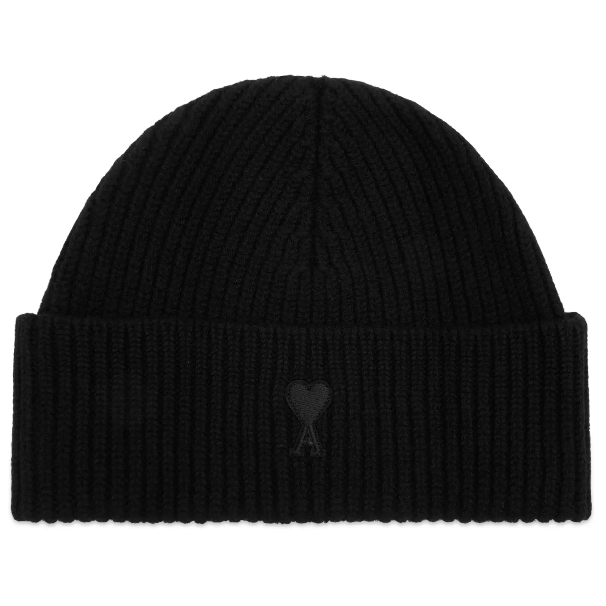 AMI Paris Men's Felted Merino Wool Knit Beanie Noir/Noir