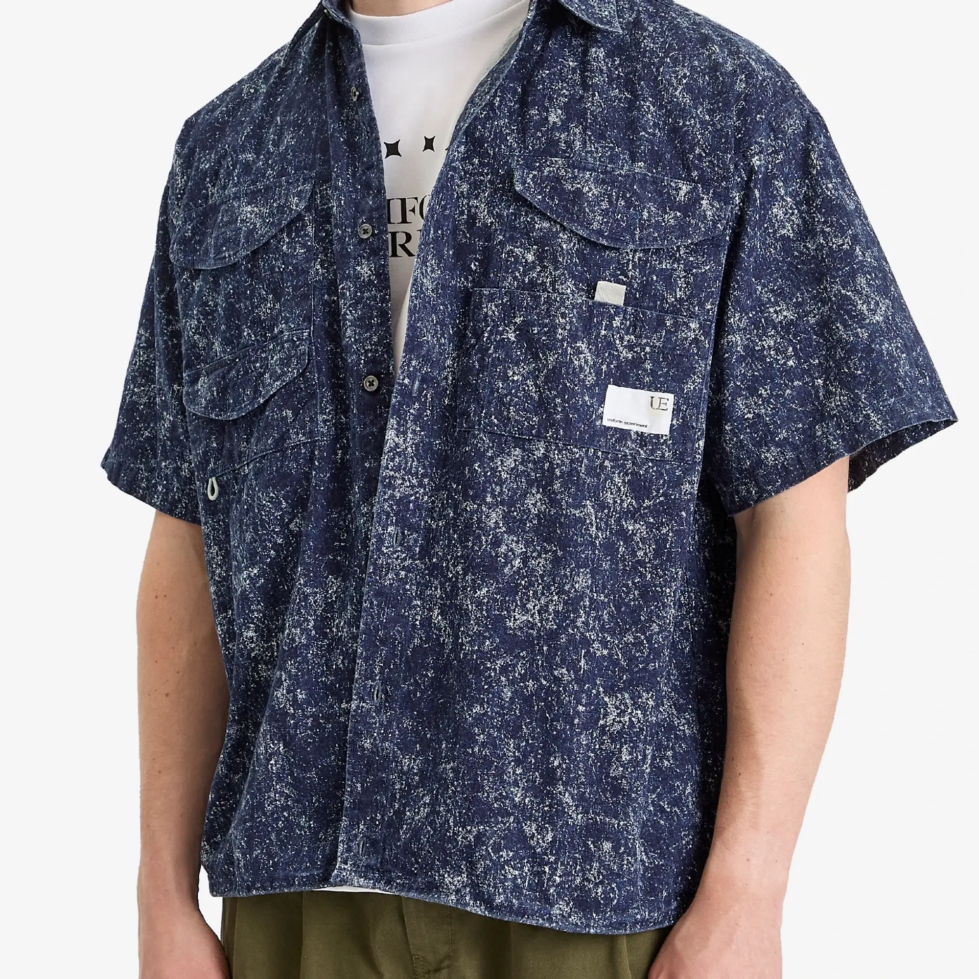 Uniform Experiment Men's Indigo Print Fishing Shirt White