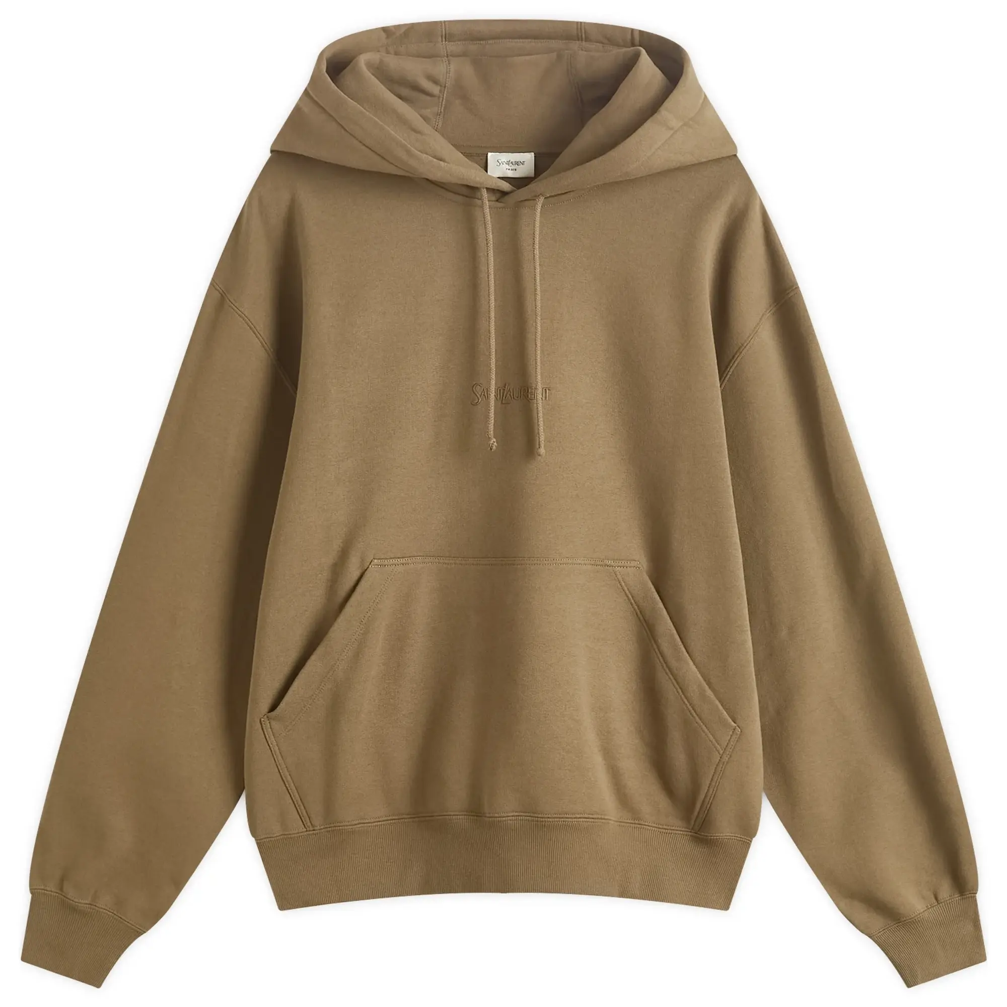 Saint Laurent Men's Tonal Vintage Logo Hoodie Khaki