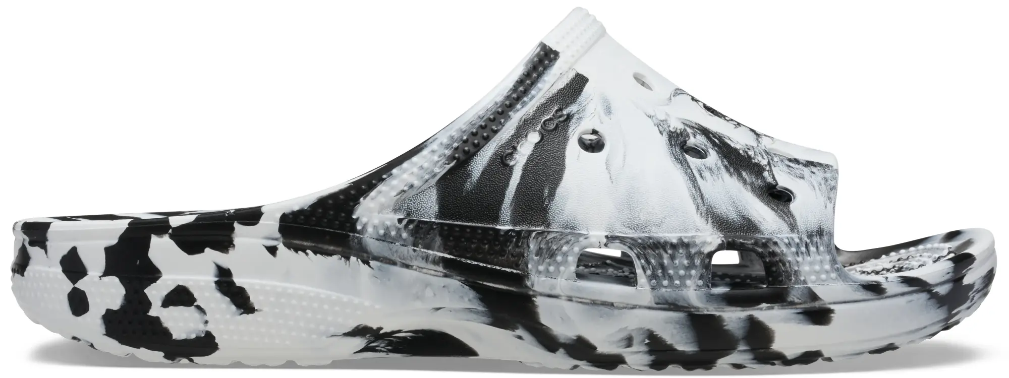 Crocs | Women | Classic Marbled Icon | Slides | Black / White | 3