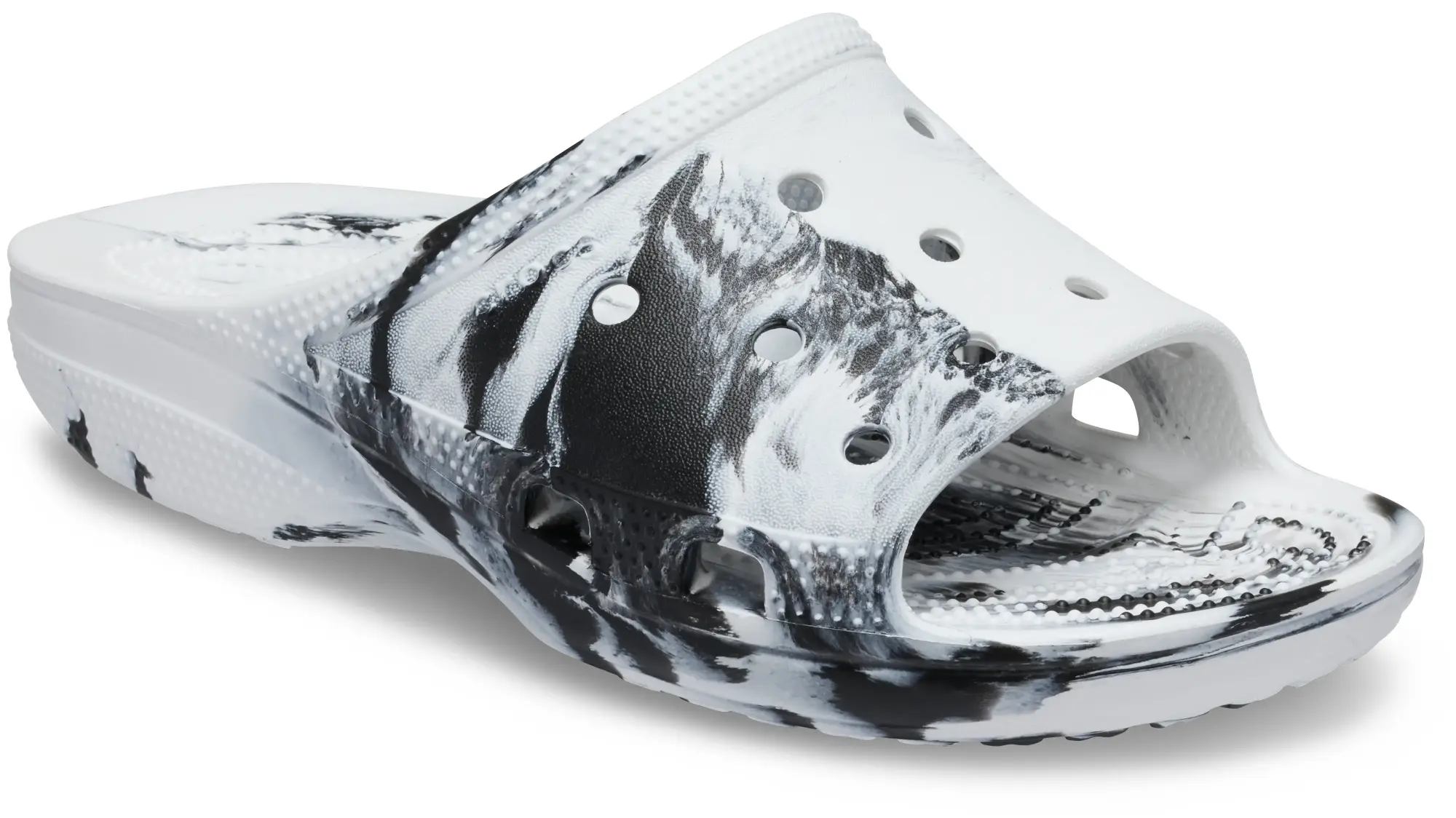 Crocs | Women | Classic Marbled Icon | Slides | Black / White | 3