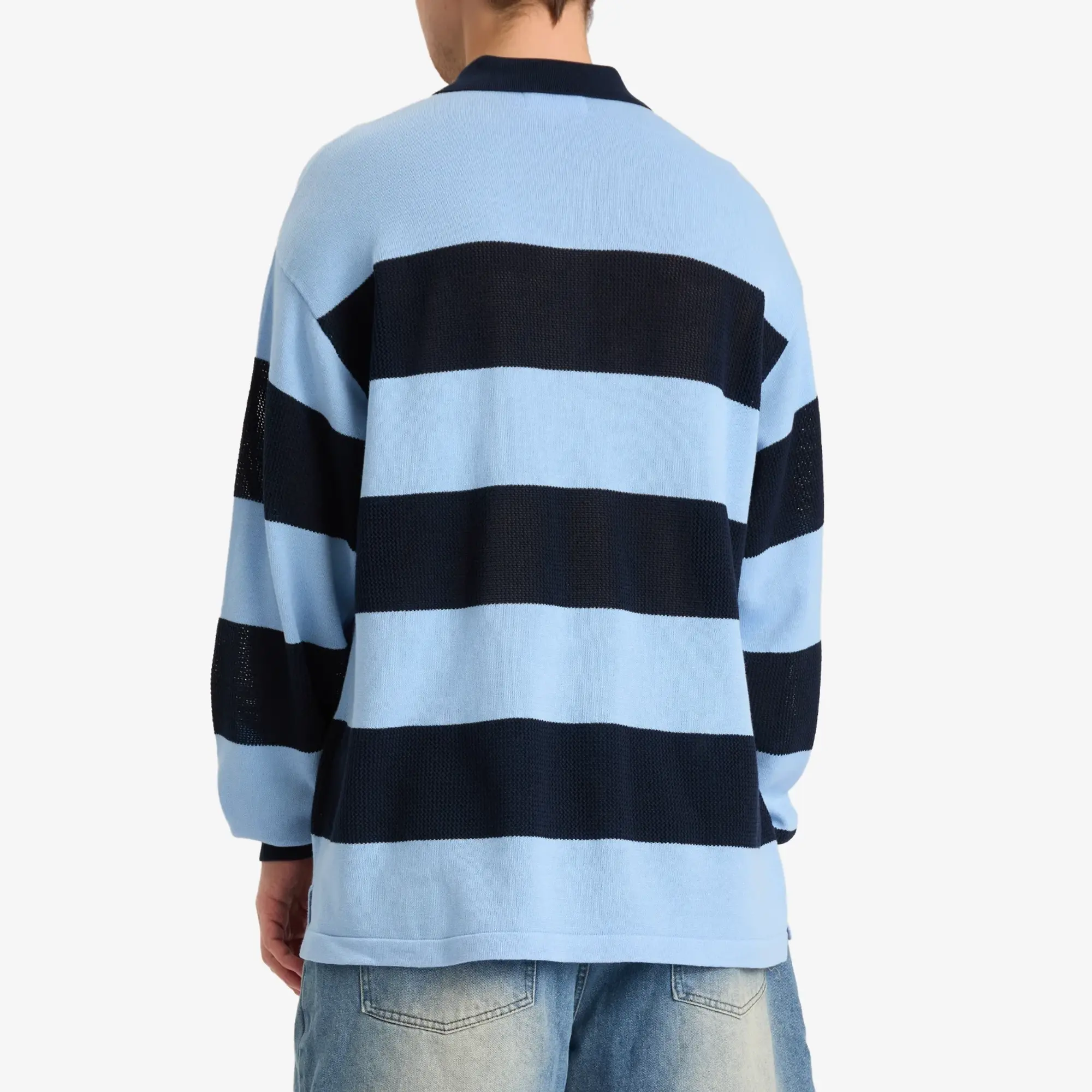 A Bathing Ape Men's Jacquard Multi Logo Stripe Relaxed Fit Ls Tee Navy