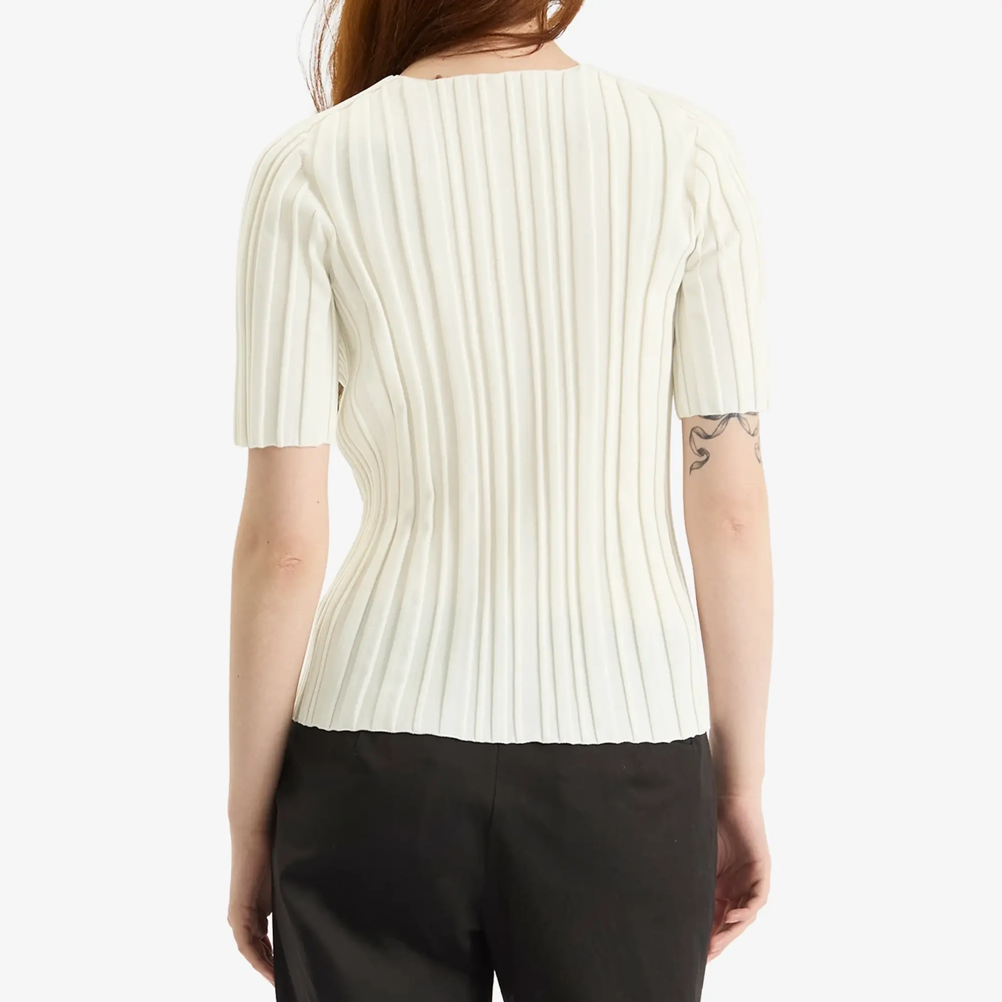 Pleats Please Issey Miyake Women's Rib Knit T-Shirt Off White