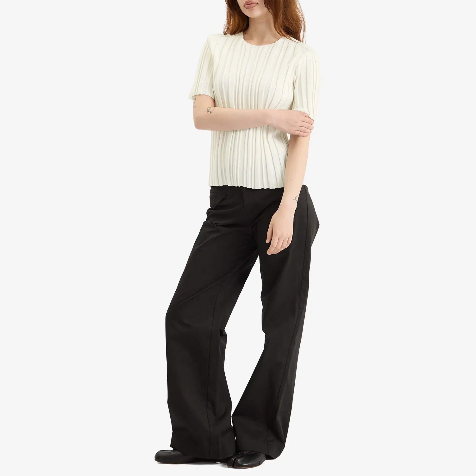 Pleats Please Issey Miyake Women's Rib Knit T-Shirt Off White