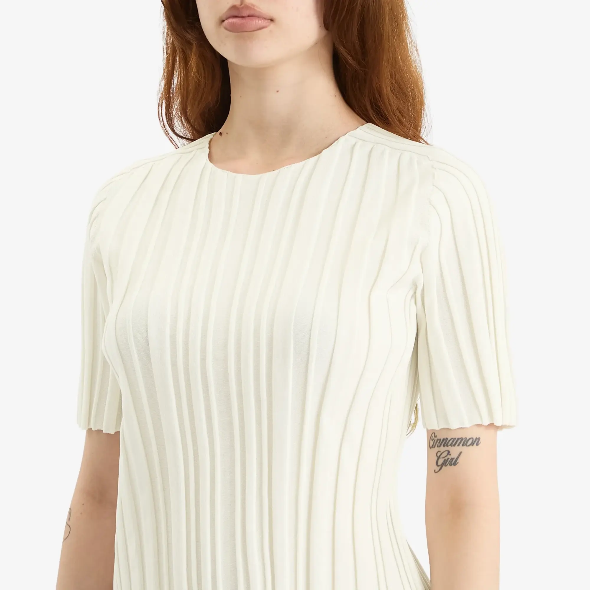 Pleats Please Issey Miyake Women's Rib Knit T-Shirt Off White