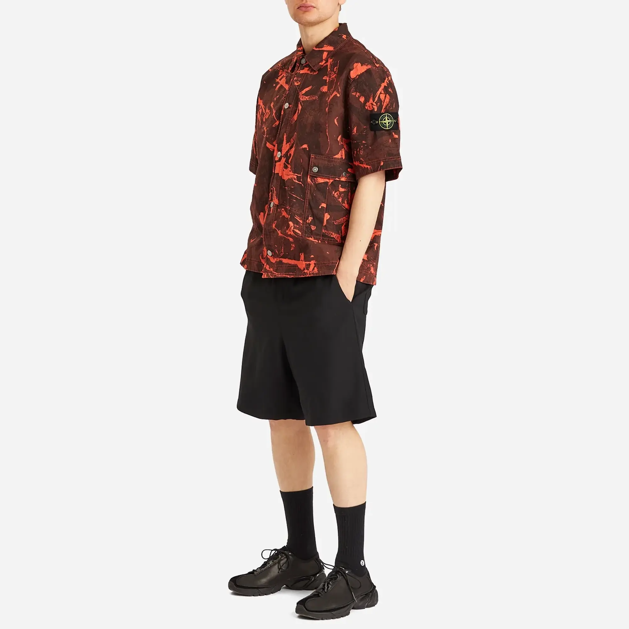 Stone Island Men's Scan Camo Ripstop-OVD Short Sleeve Shirt Black