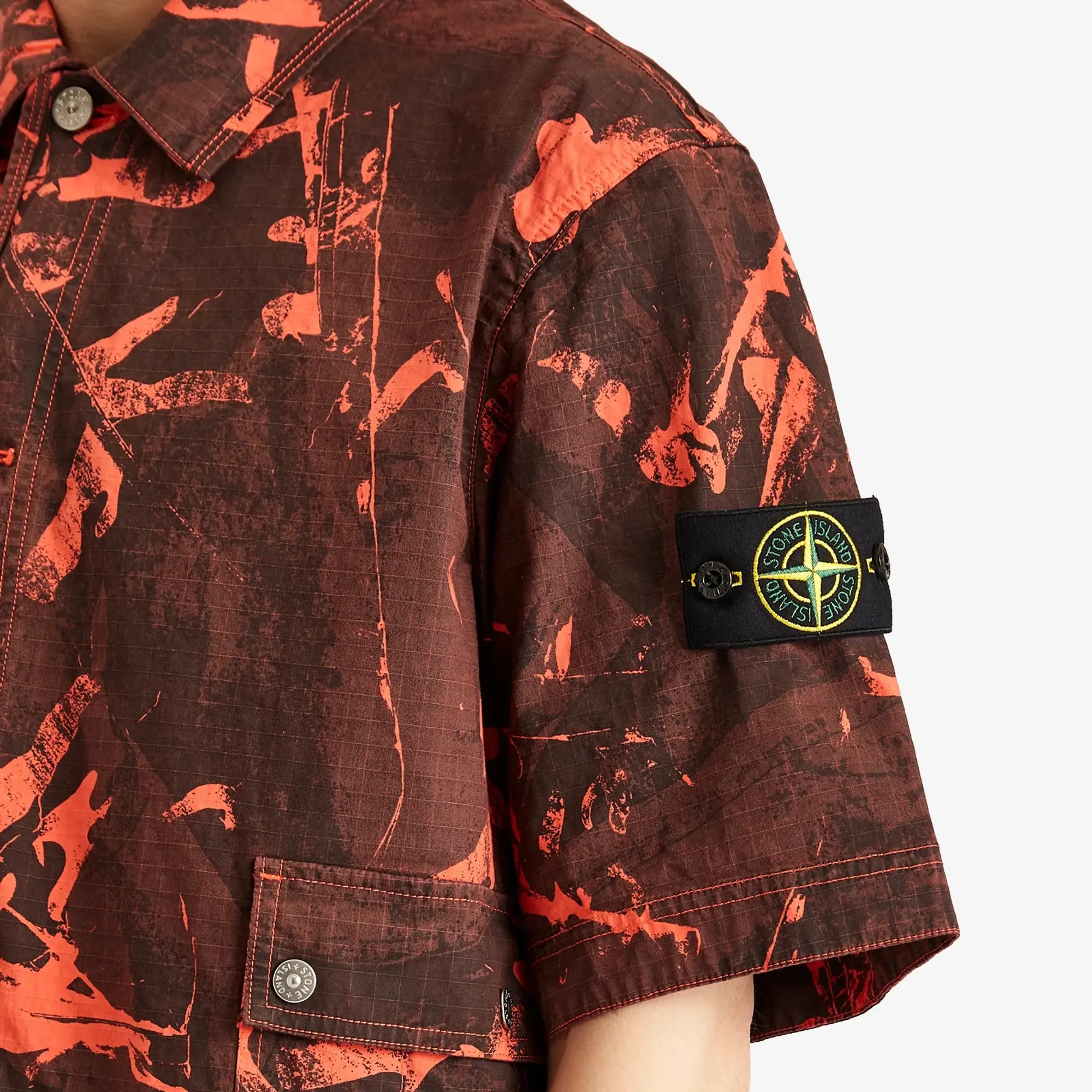 Stone Island Men's Scan Camo Ripstop-OVD Short Sleeve Shirt Black