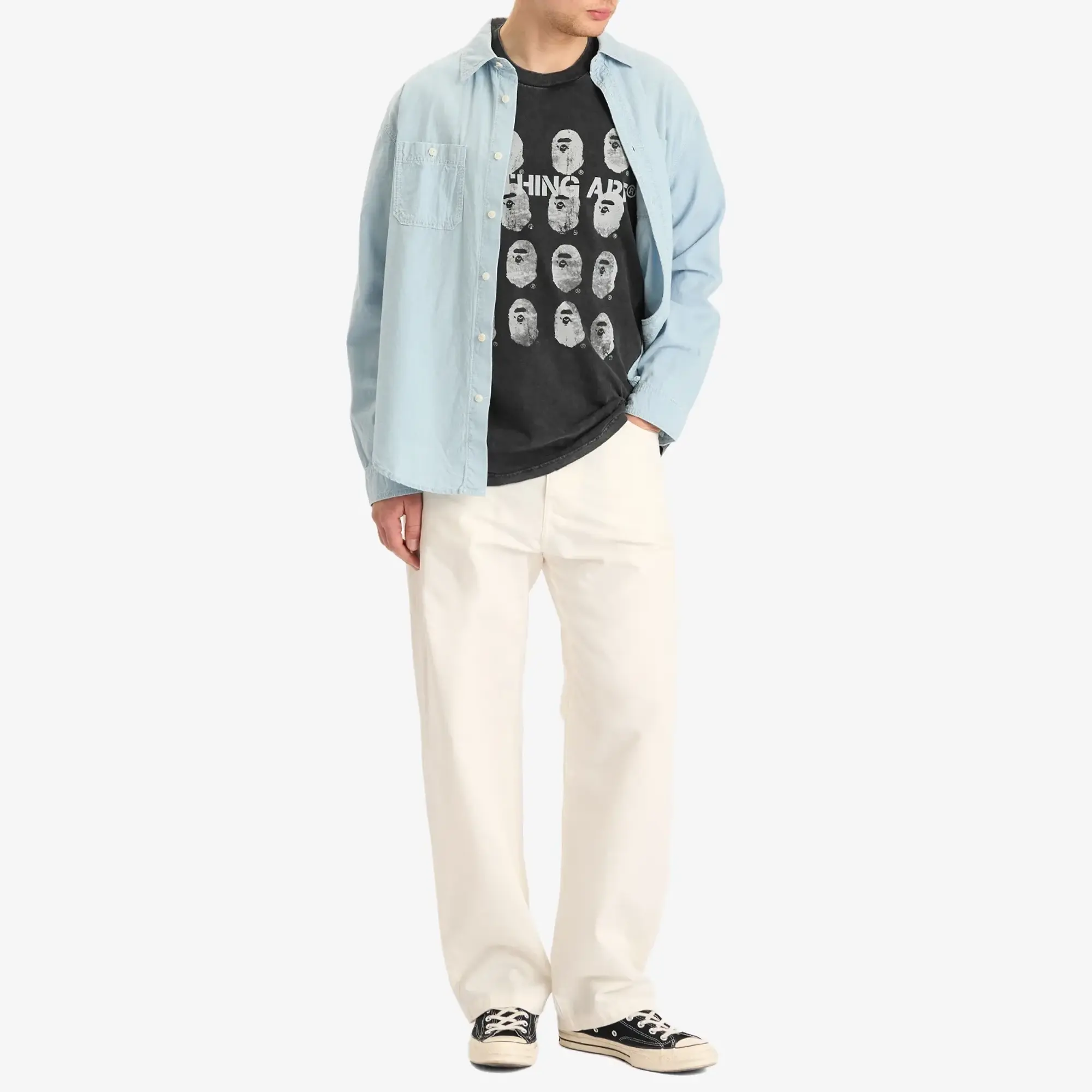 A Bathing Ape Men's Garment Dye Logo Relaxed Fit Tee Black