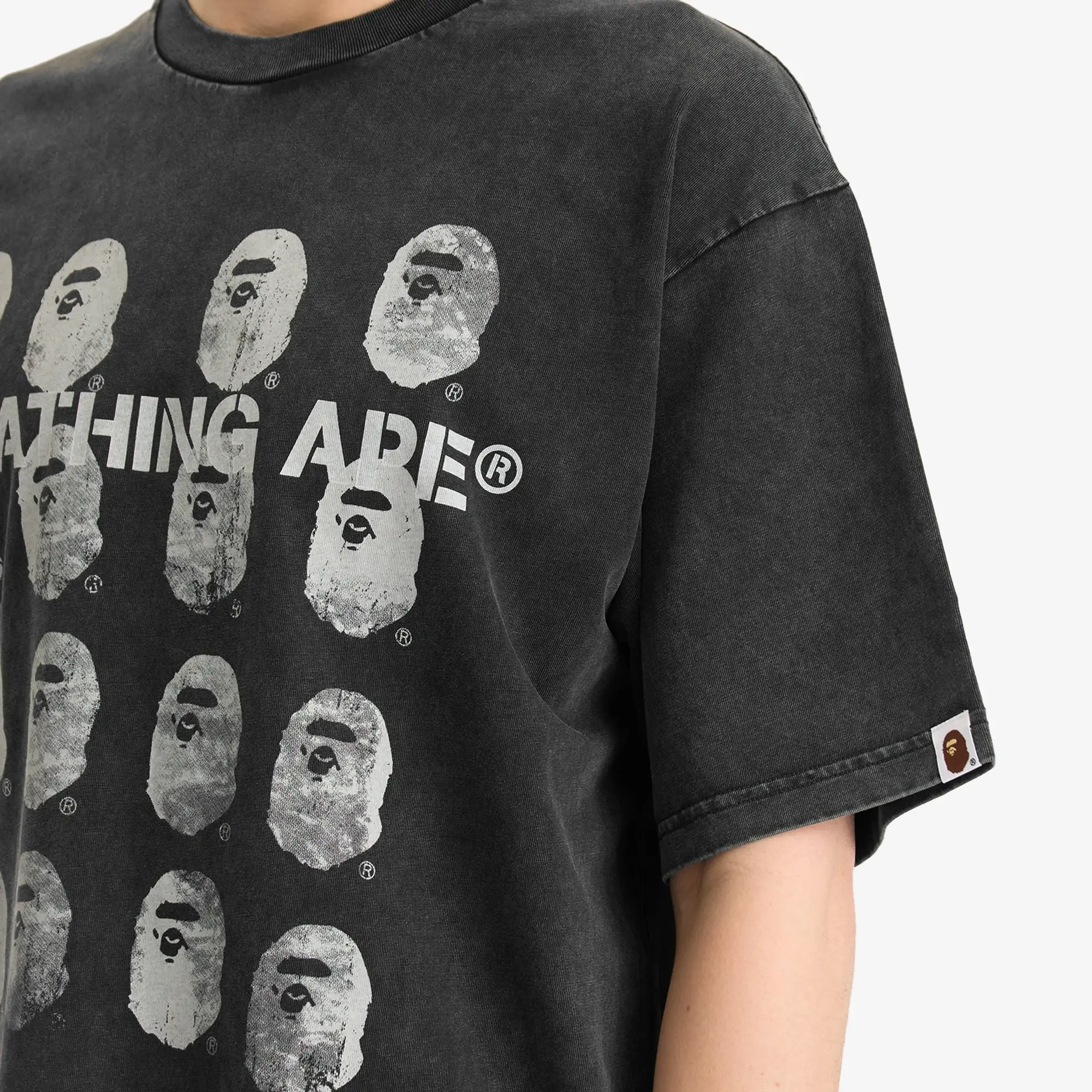 A Bathing Ape Men's Garment Dye Logo Relaxed Fit Tee Black