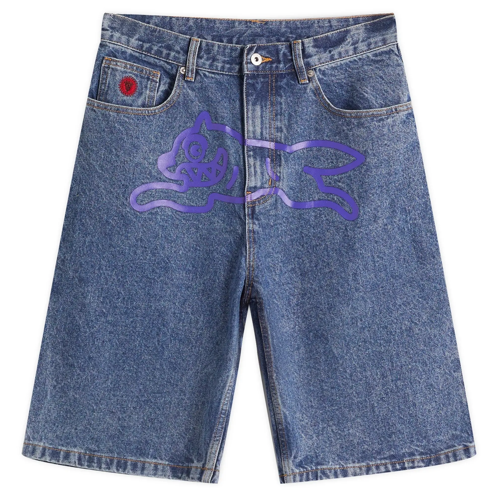 ICECREAM Men's Running Dog Denim Shorts Mid Wash Blue