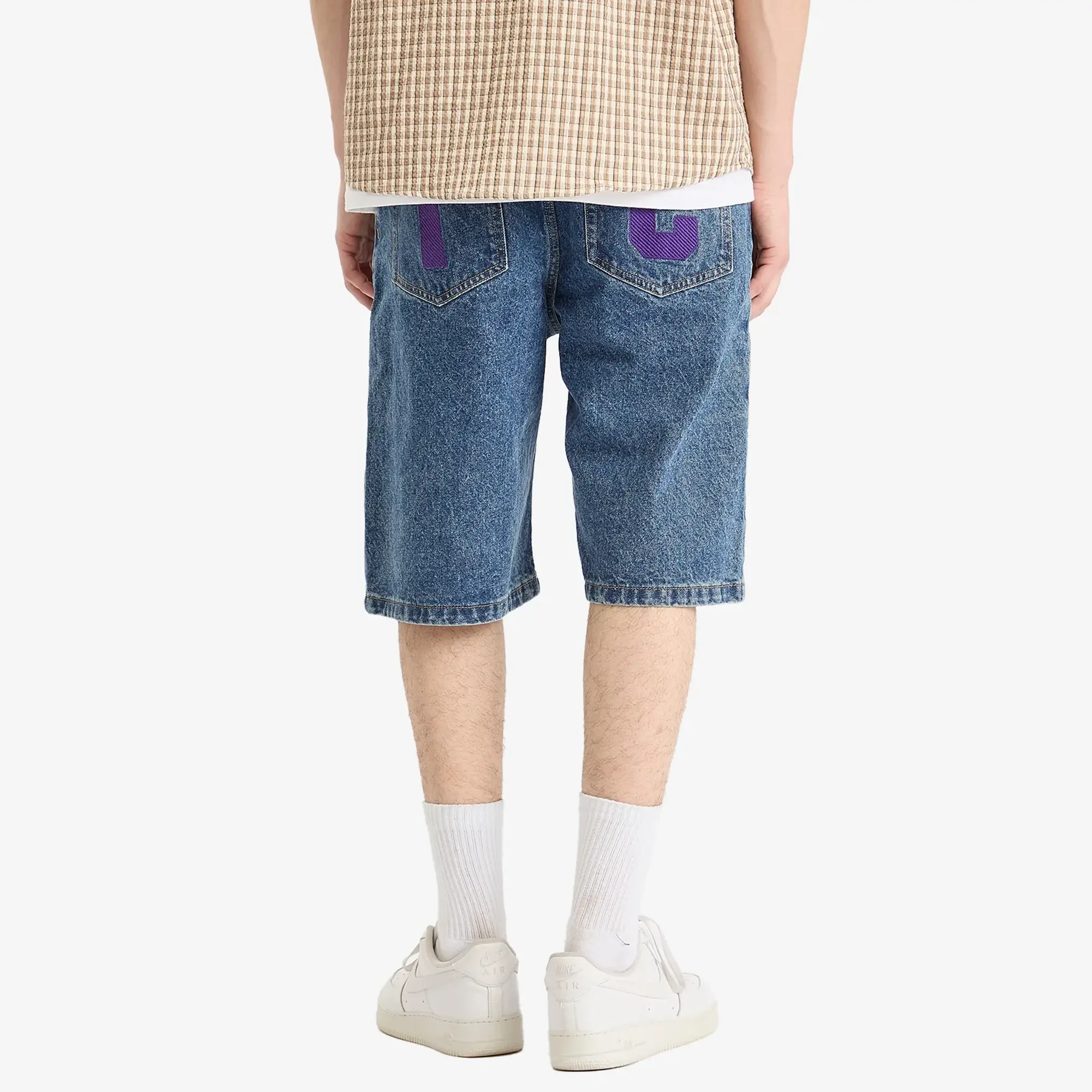 ICECREAM Men's Running Dog Denim Shorts Mid Wash Blue