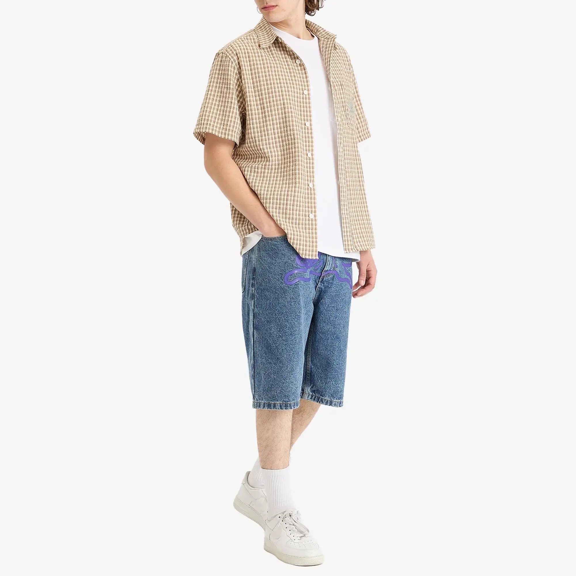 ICECREAM Men's Running Dog Denim Shorts Mid Wash Blue