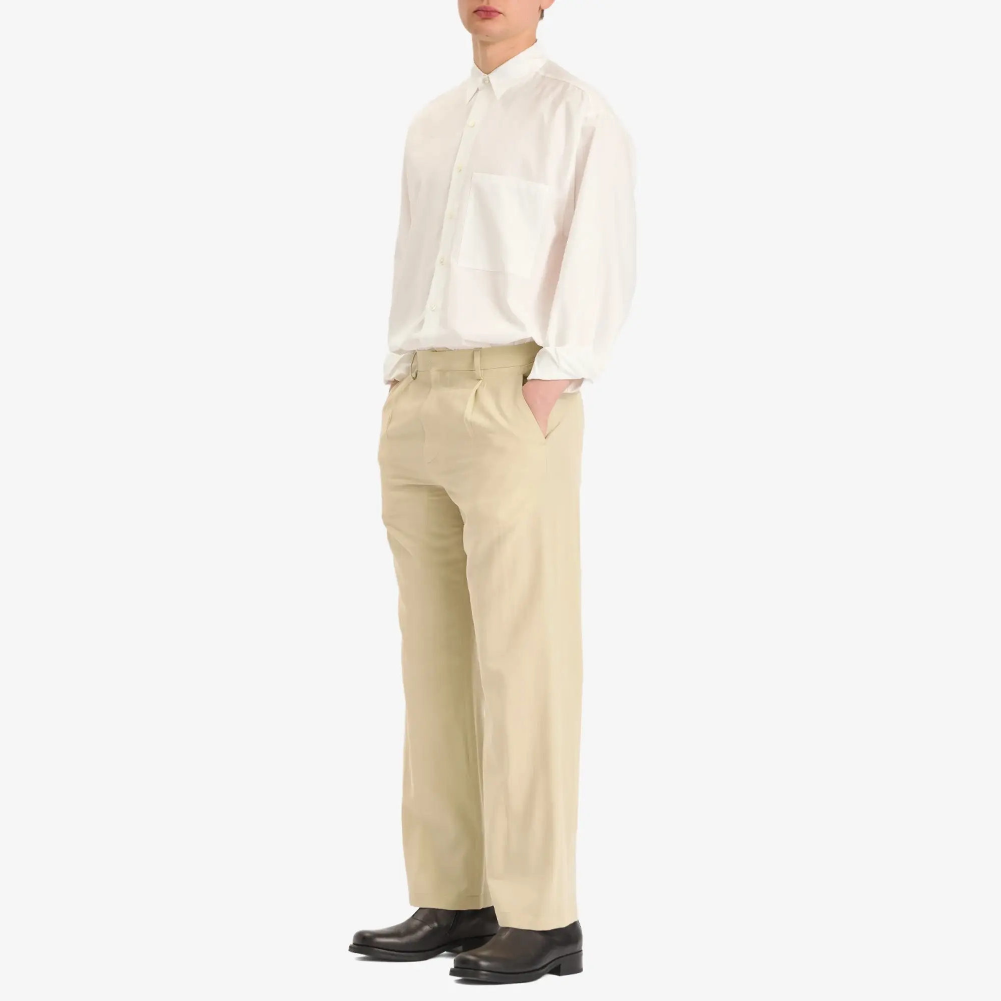 Auralee Men's Light Cotton Wool Viyella Slacks Light Khaki