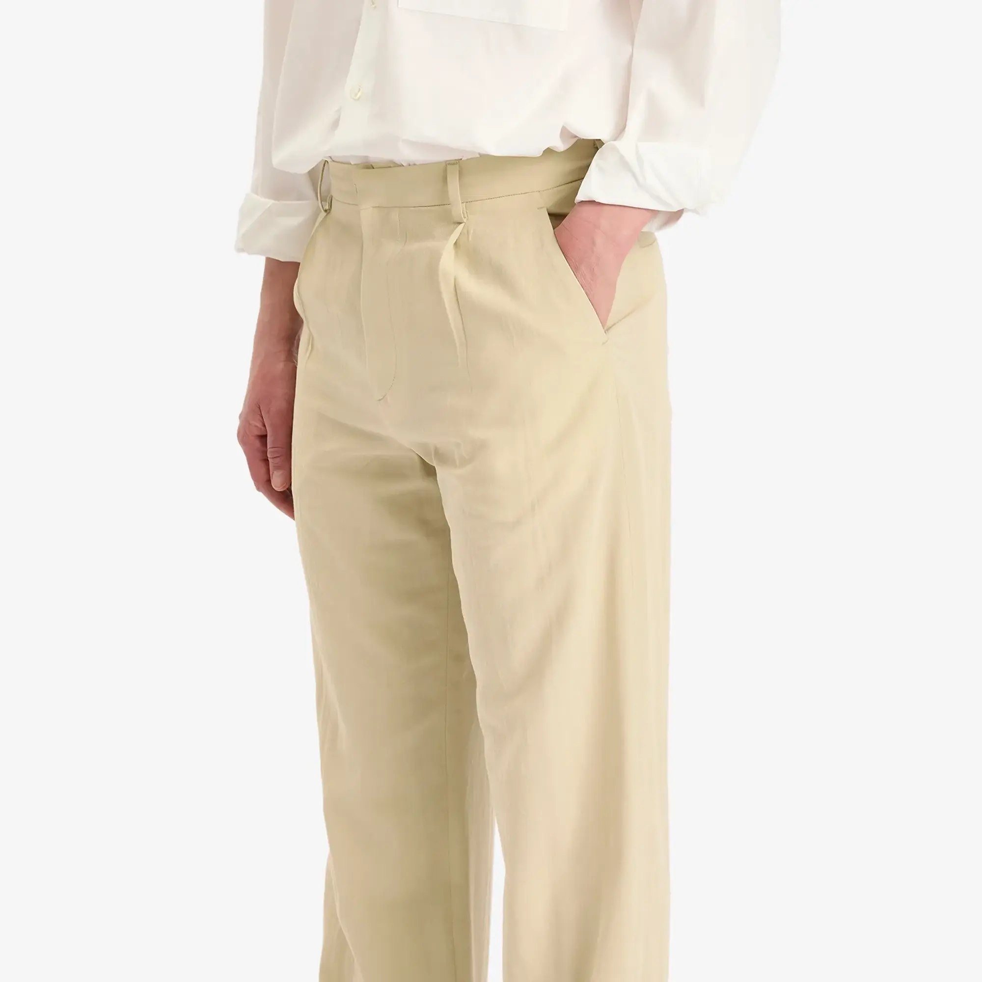 Auralee Men's Light Cotton Wool Viyella Slacks Light Khaki
