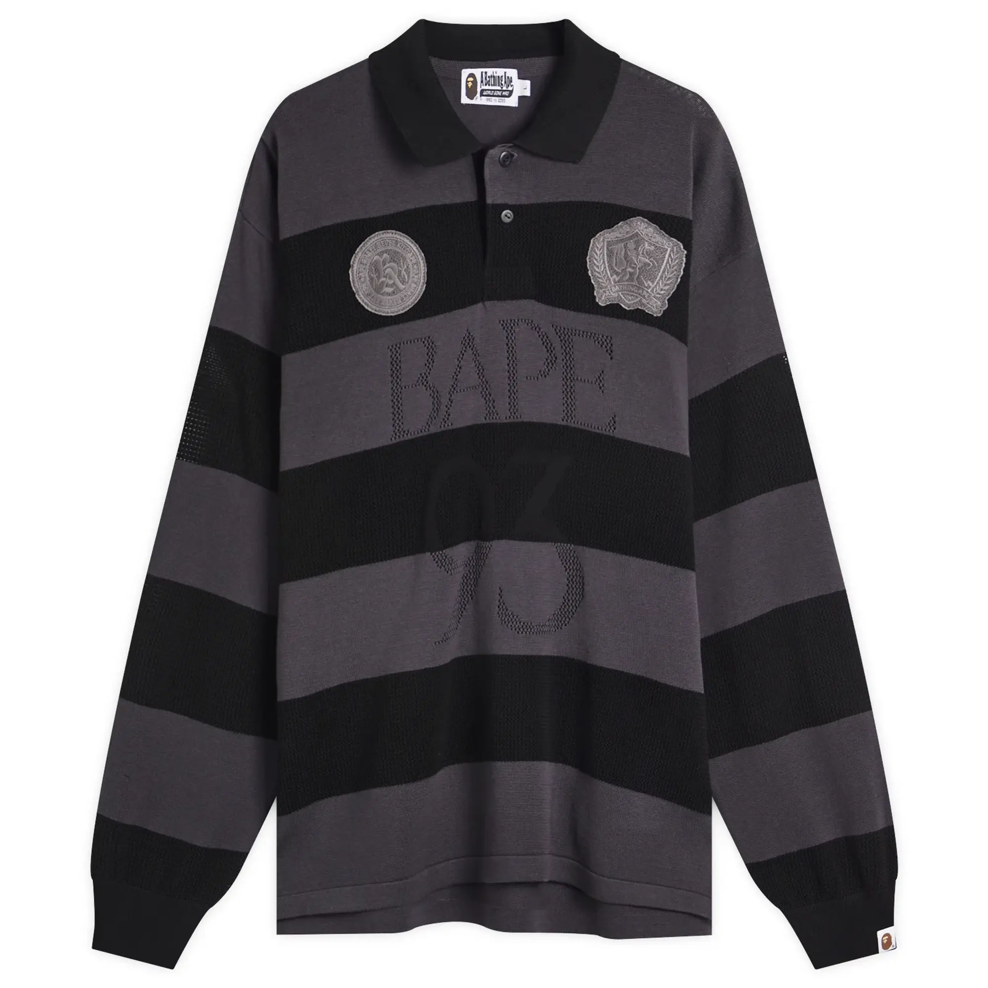 A Bathing Ape Men's Jacquard Multi Logo Stripe Relaxed Fit Ls Tee Black